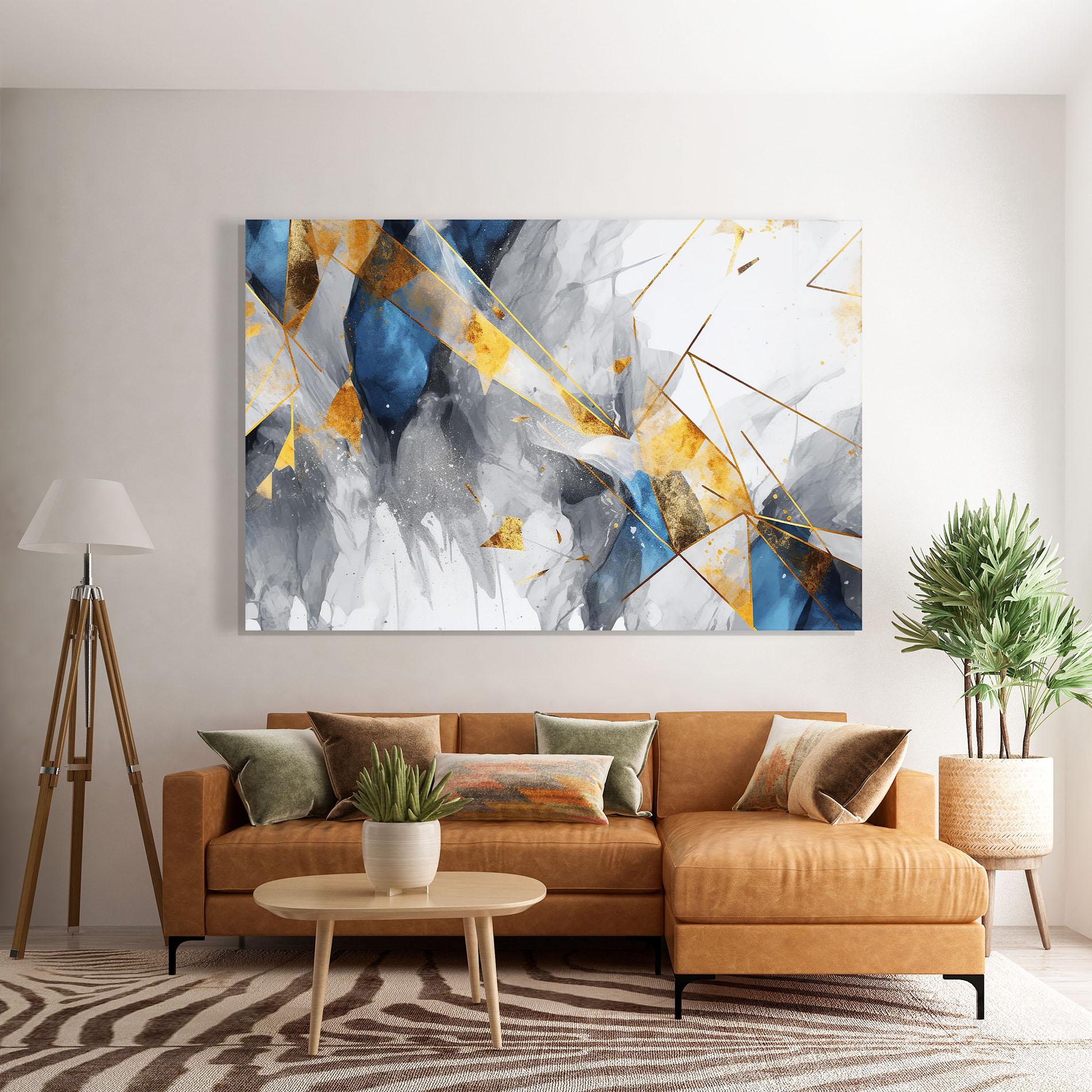 Стъклена картина Abstract Gold Blue Pattern mockup 7