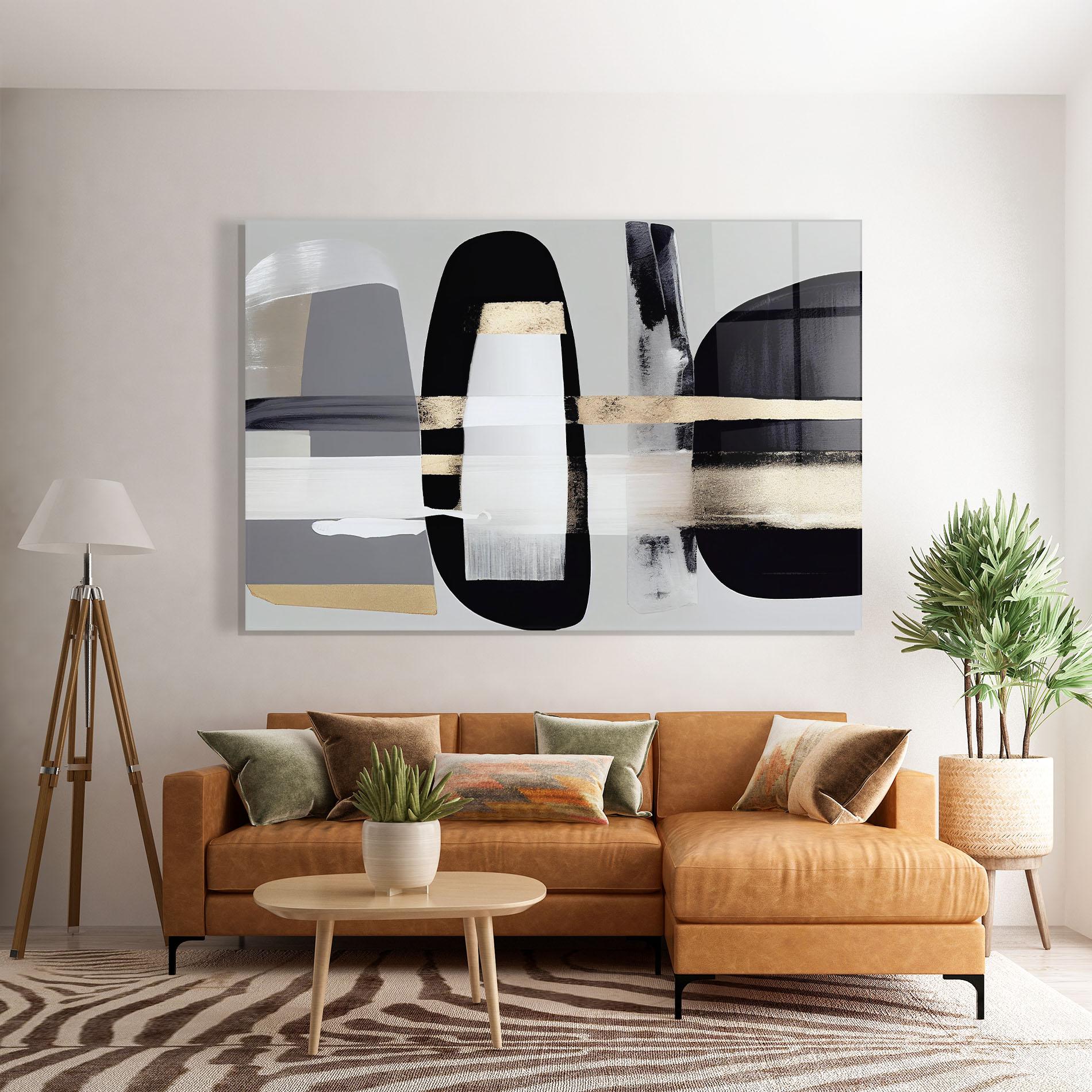 Стъклена картина Abstract Gold Painting With Black mockup 7