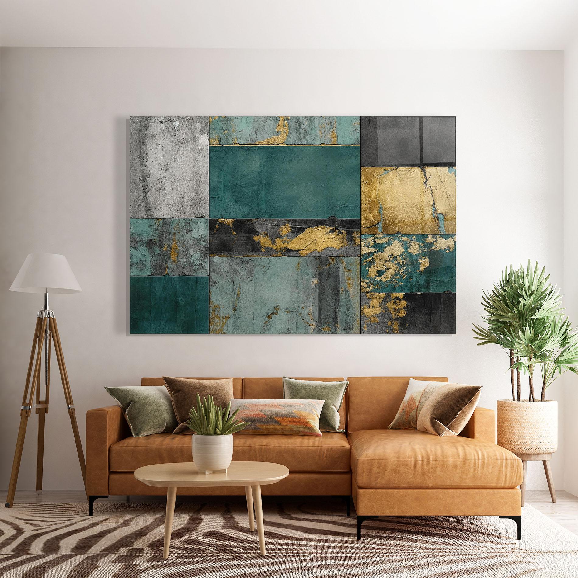 Стъклена картина Golden Green Painting mockup 7