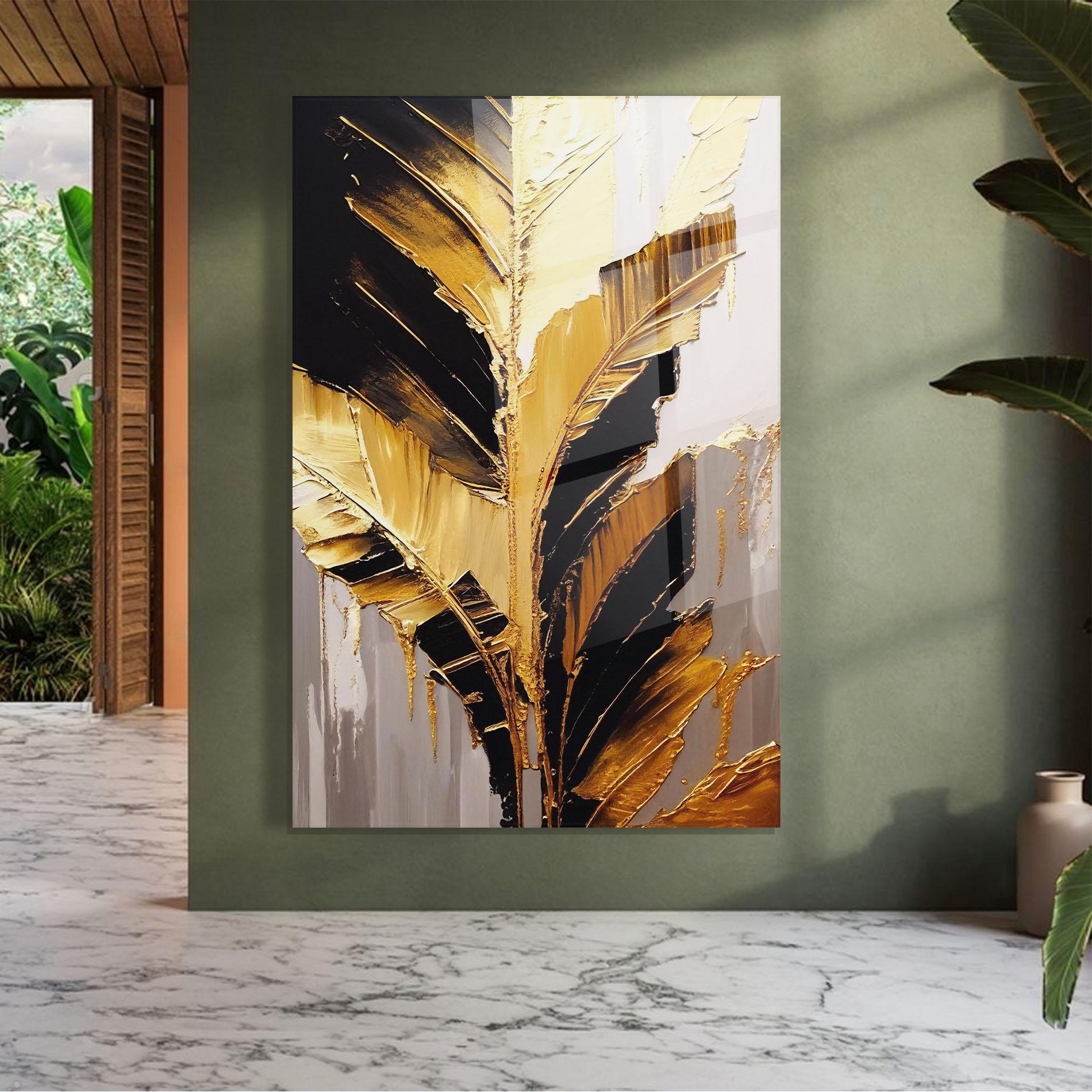 Стъклена картина Balck With Gold Leafs mockup 7