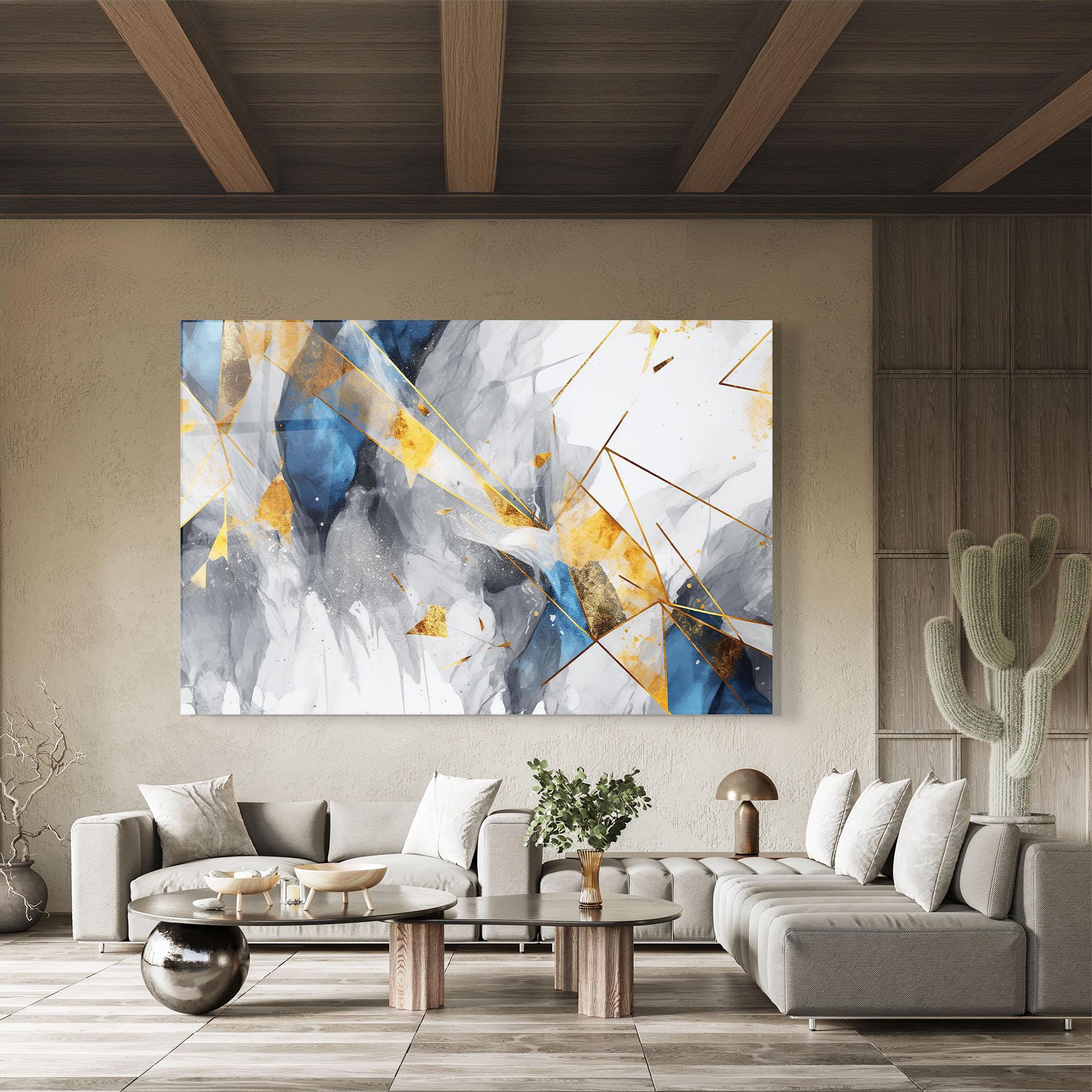 Стъклена картина Abstract Gold Blue Pattern mockup 8