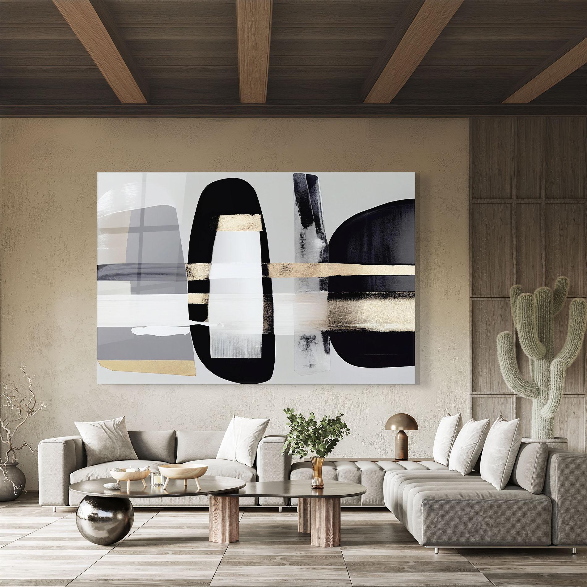 Стъклена картина Abstract Gold Painting With Black mockup 8