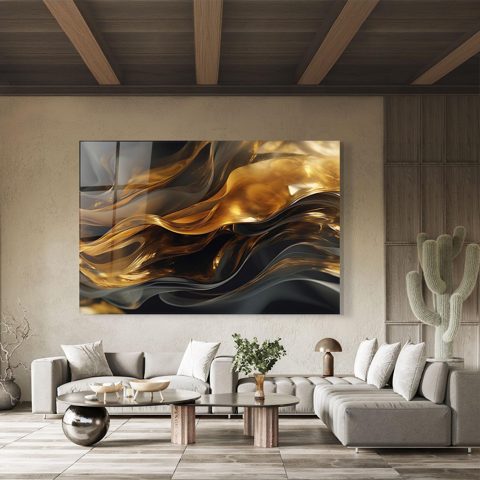 Стъклена картина Gold With Black Wave mockup 8