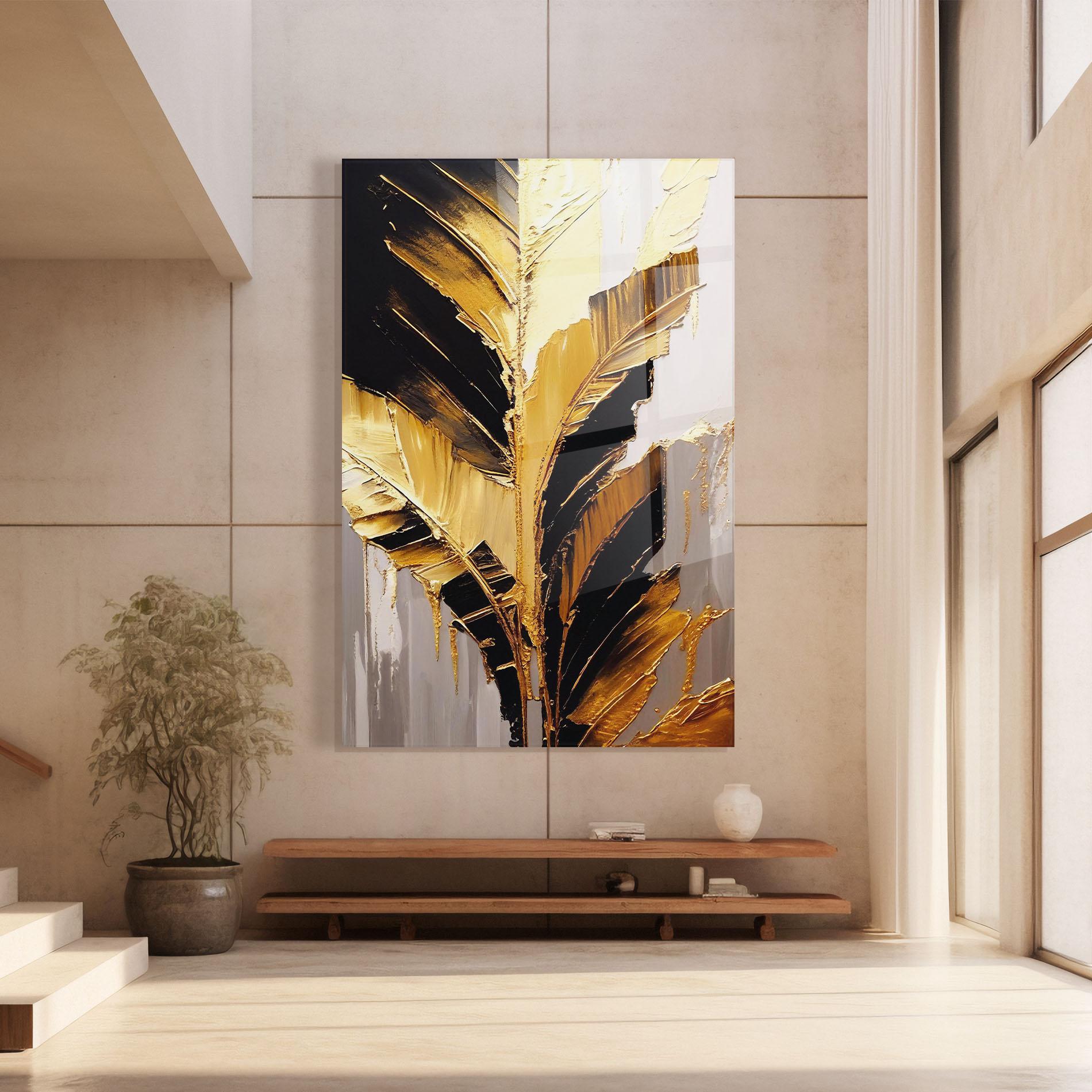 Стъклена картина Balck With Gold Leafs mockup 8