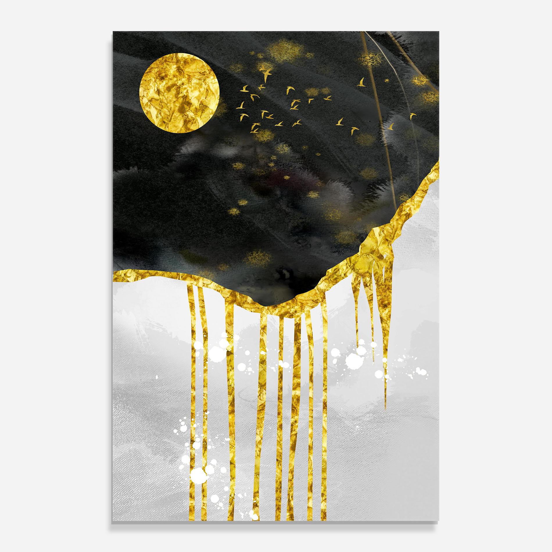 Стъклена картина Gold Moon And Birds mockup 0