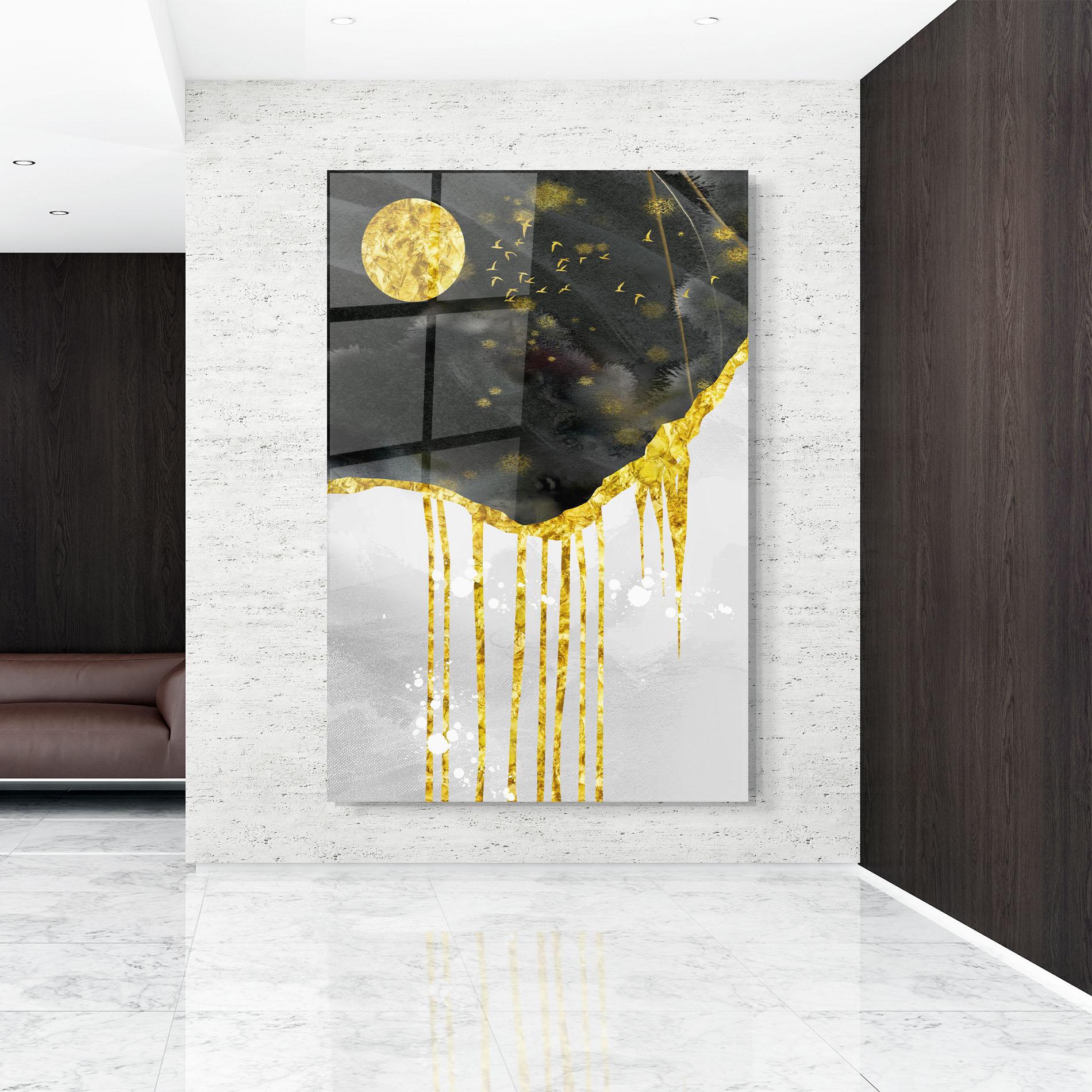 Стъклена картина Gold Moon And Birds mockup 9