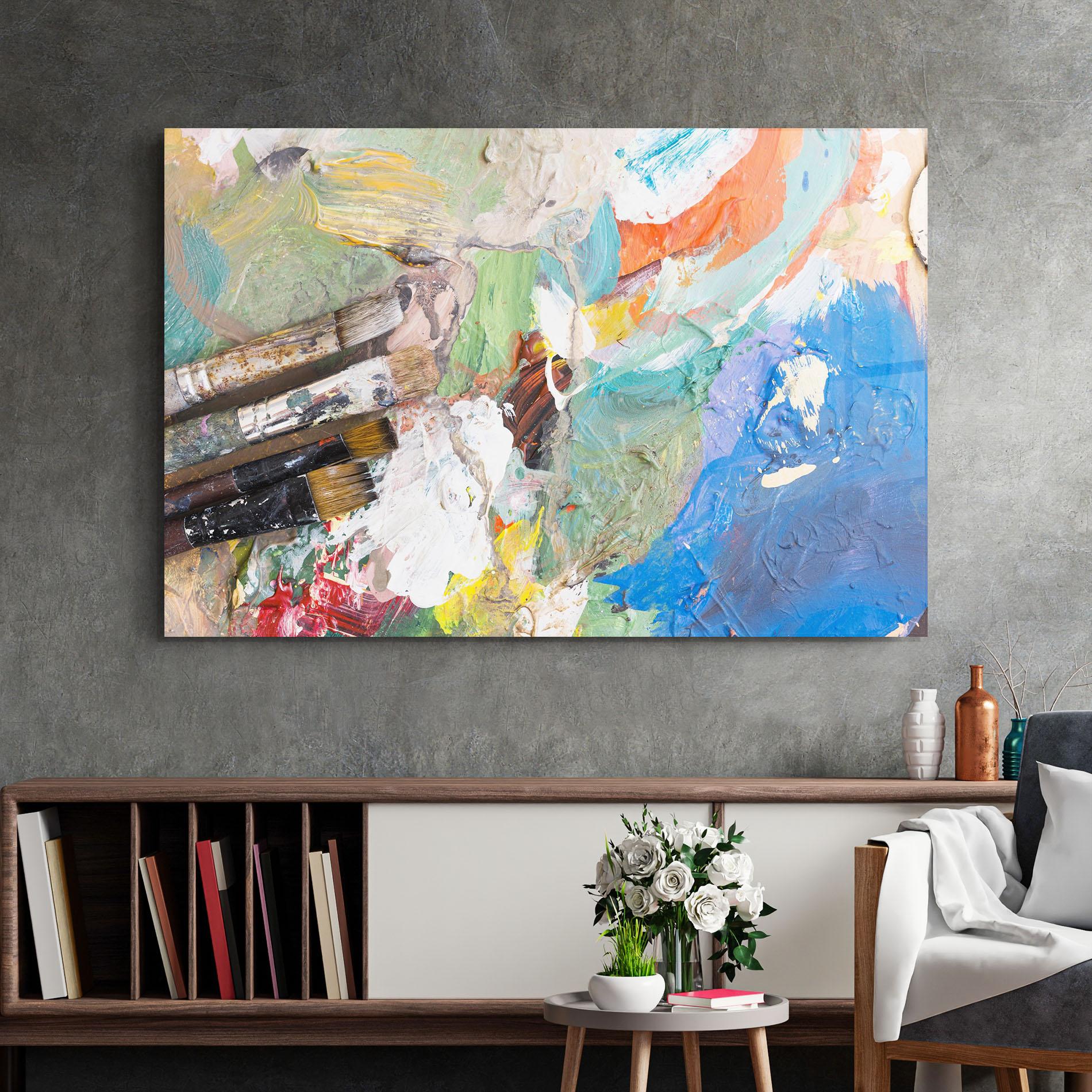 Стъклена картина Messy Paint Brushes mockup 2