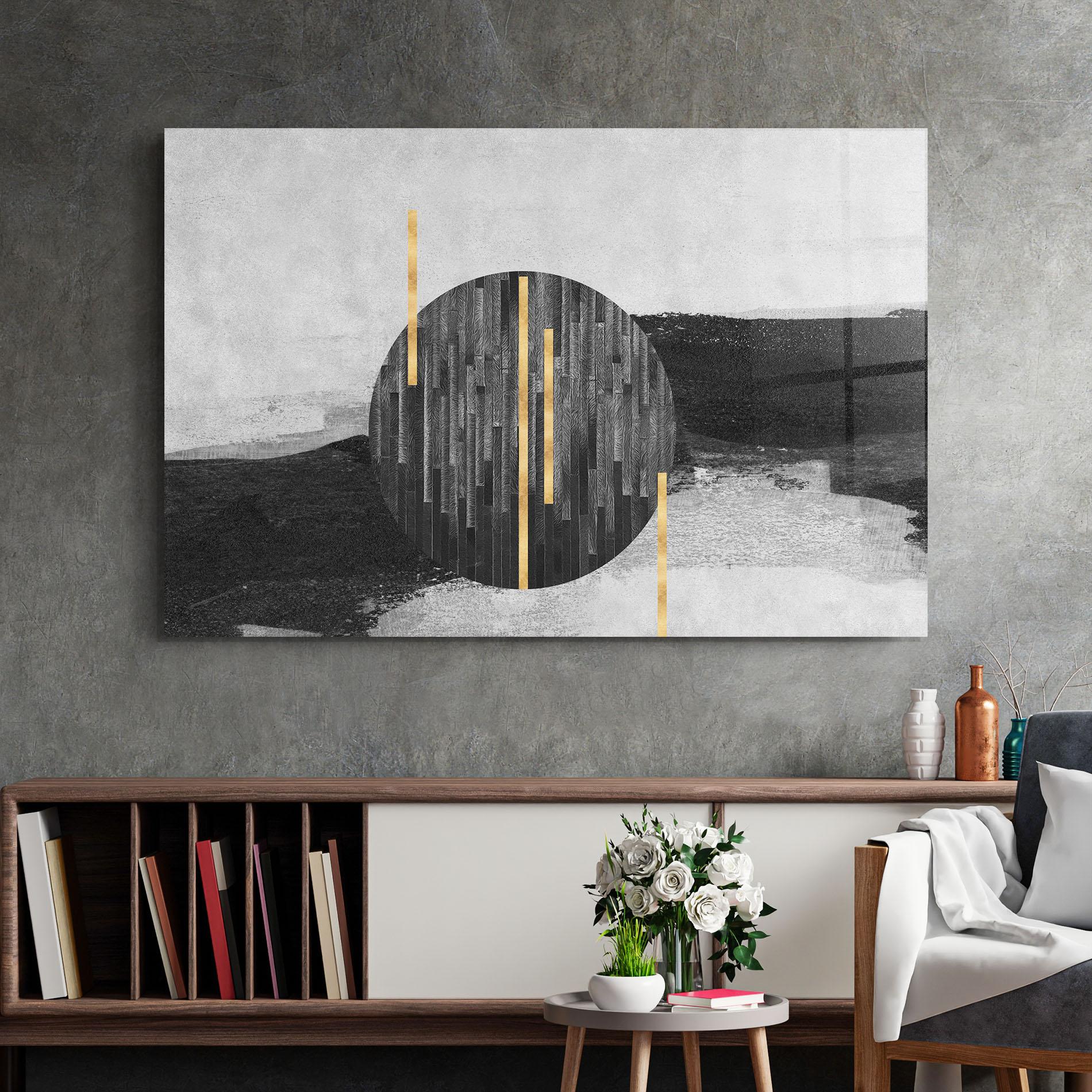 Стъклена картина Modern Circle With Gold mockup 2