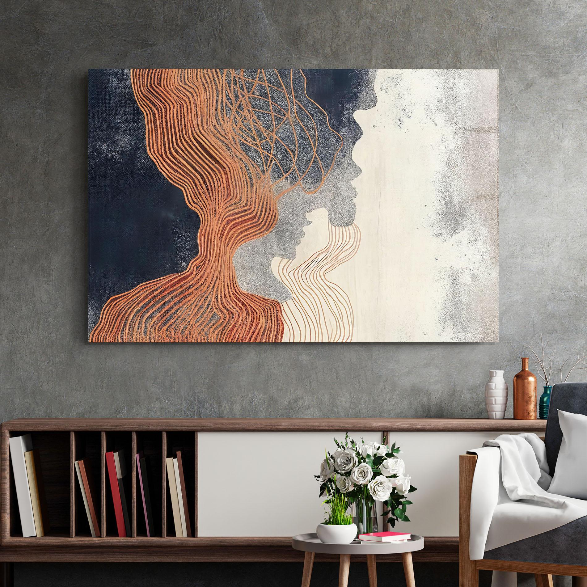 Стъклена картина Orange Lines On Blue mockup 2