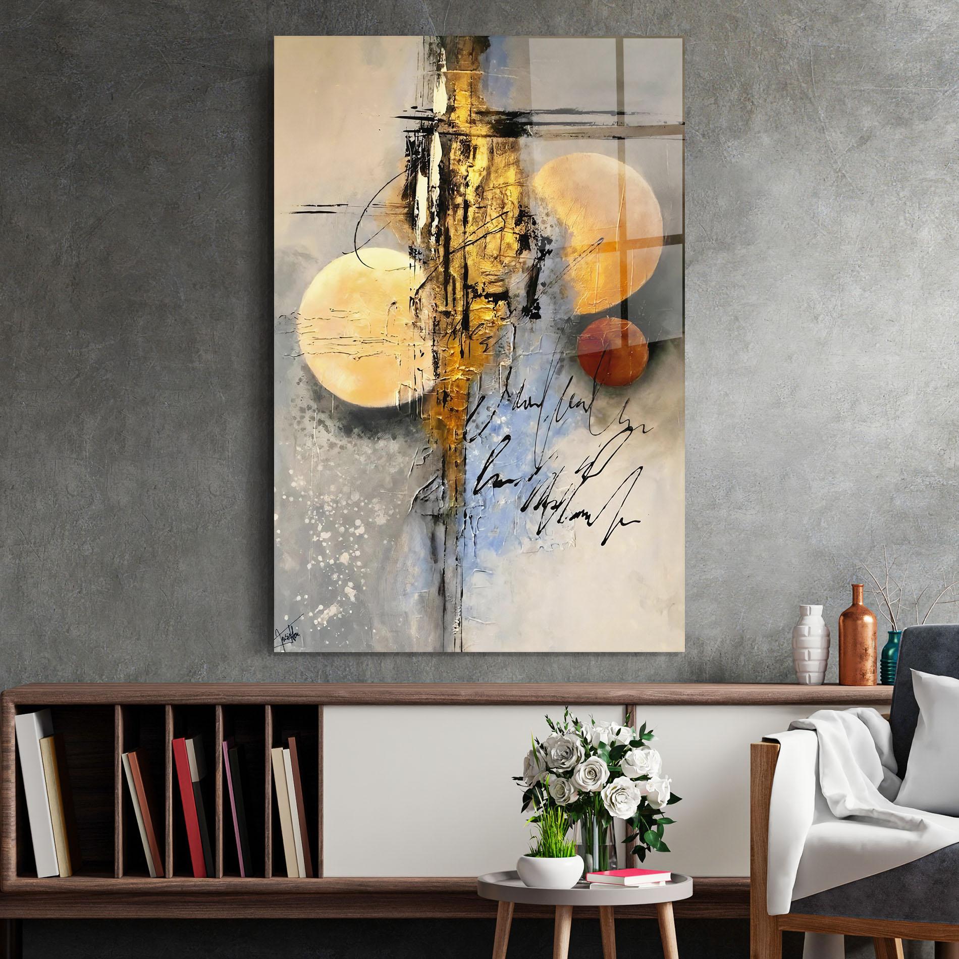 Стъклена картина Abstract Moons mockup 2