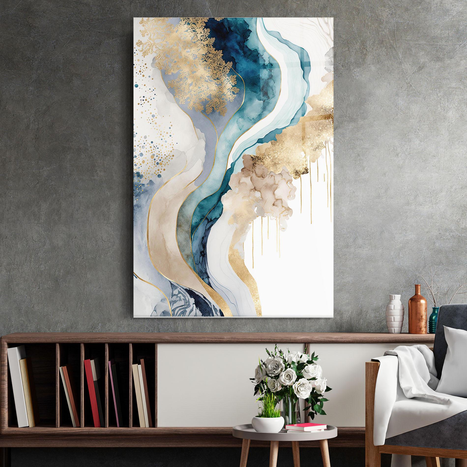 Стъклена картина Light Blue Waves mockup 2