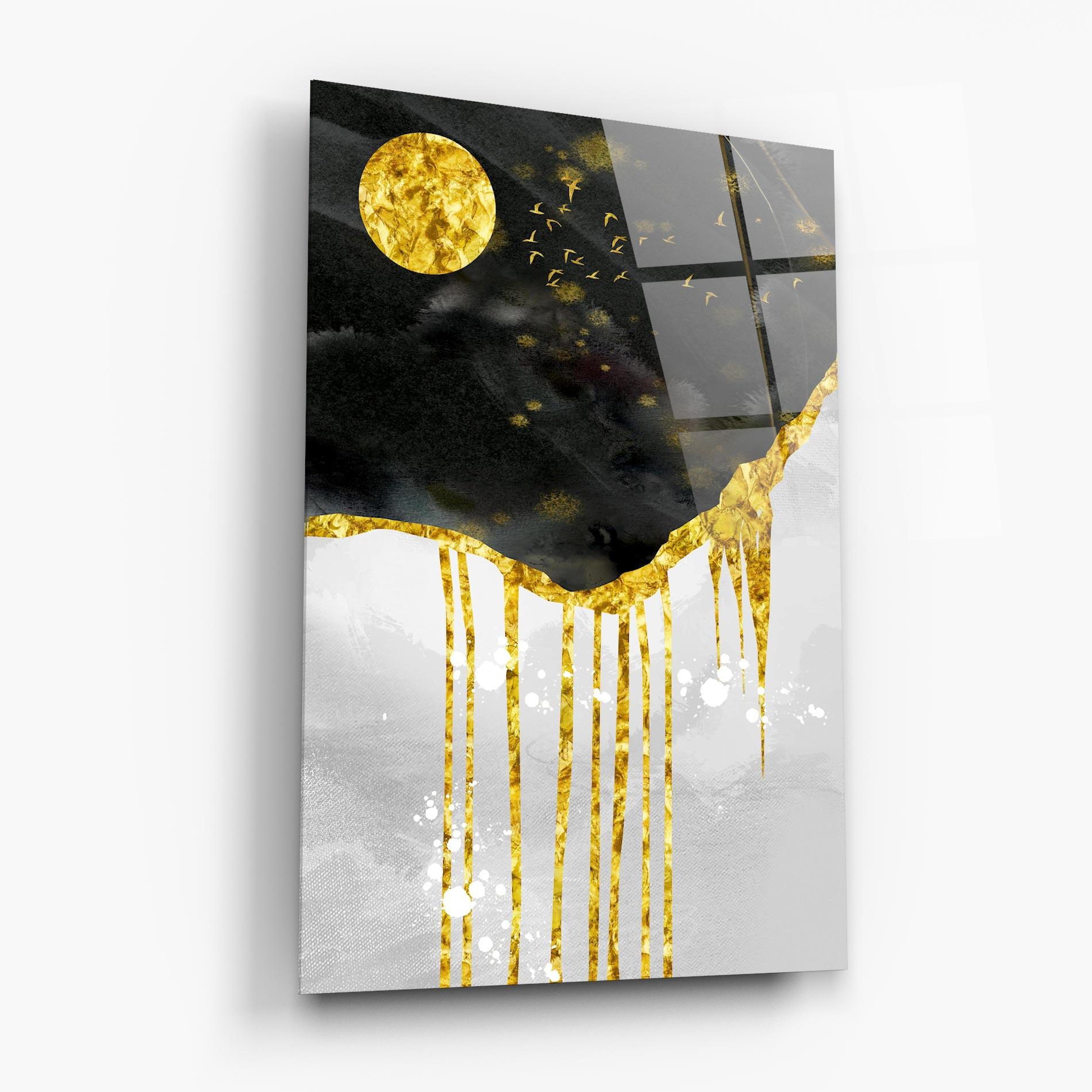 Стъклена картина Gold Moon And Birds mockup 6