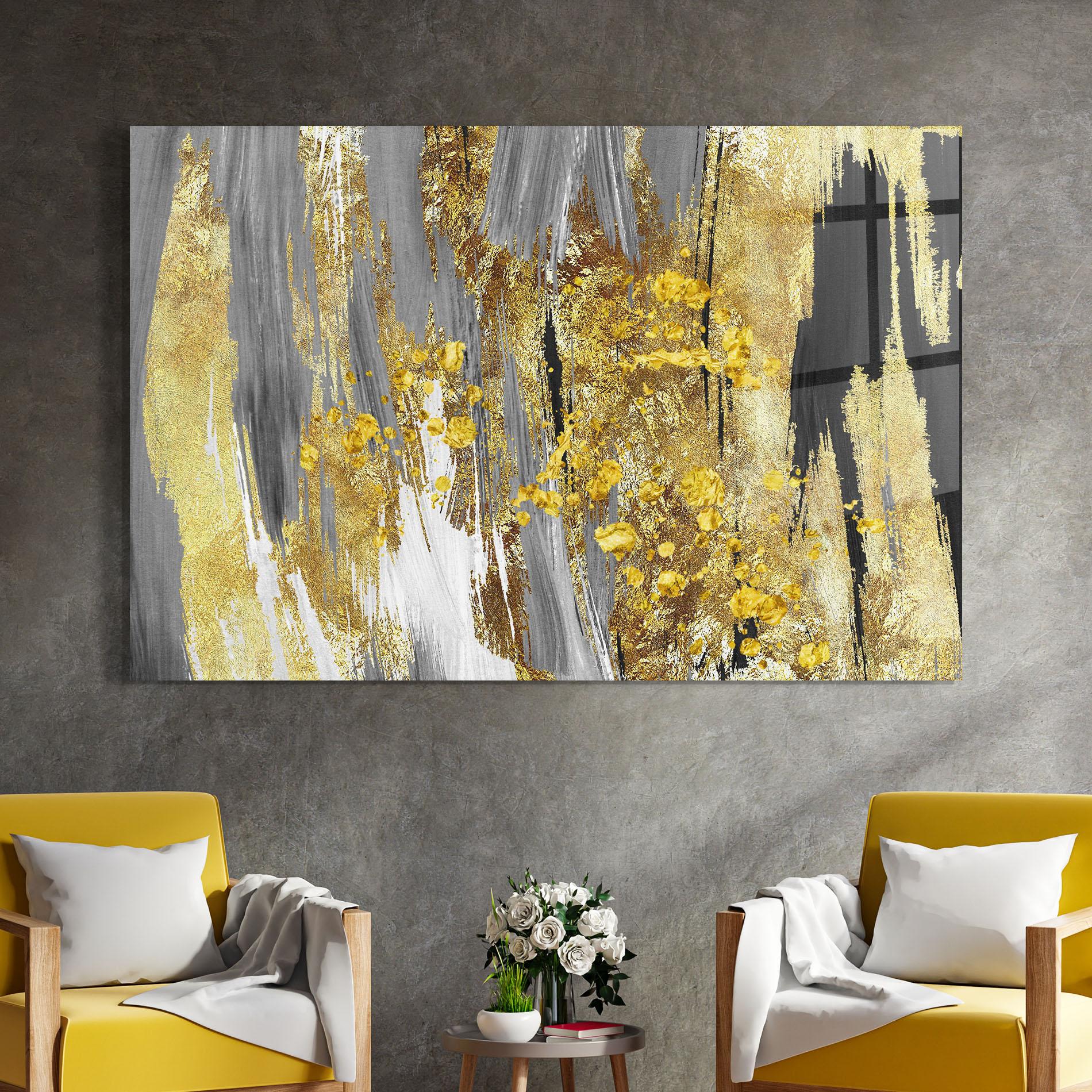 Стъклена картина Golden Grfey Lines mockup 4