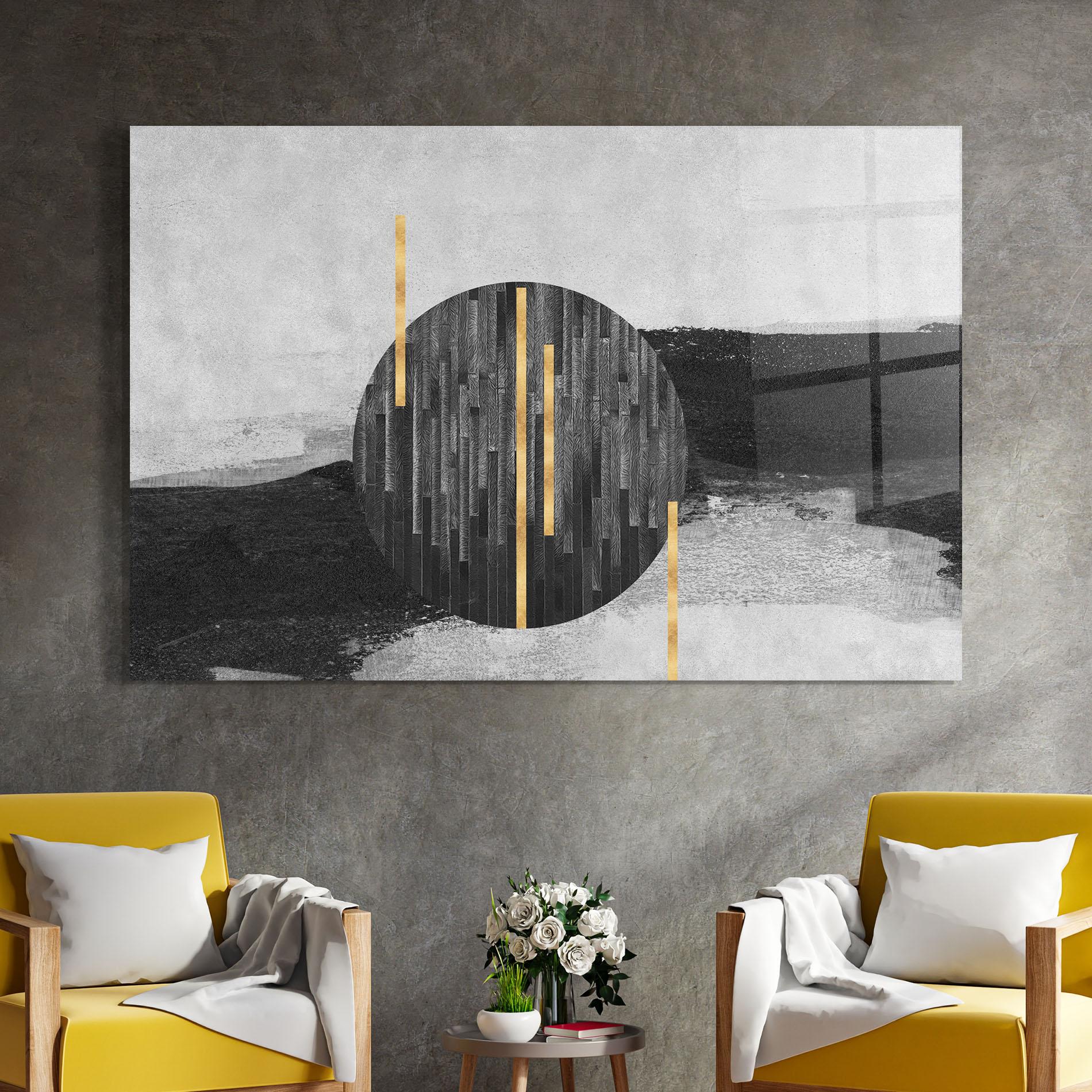 Стъклена картина Modern Circle With Gold mockup 4