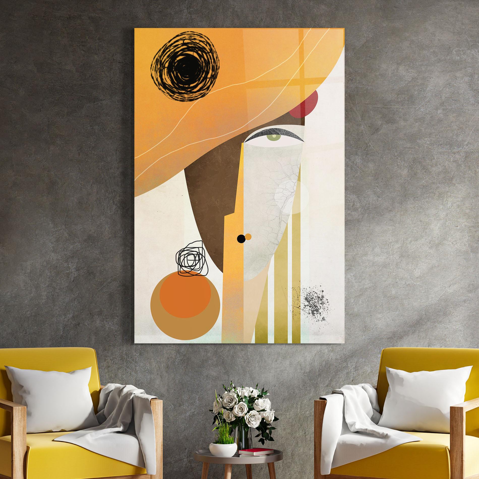 Стъклена картина Abstract Orange Face mockup 4