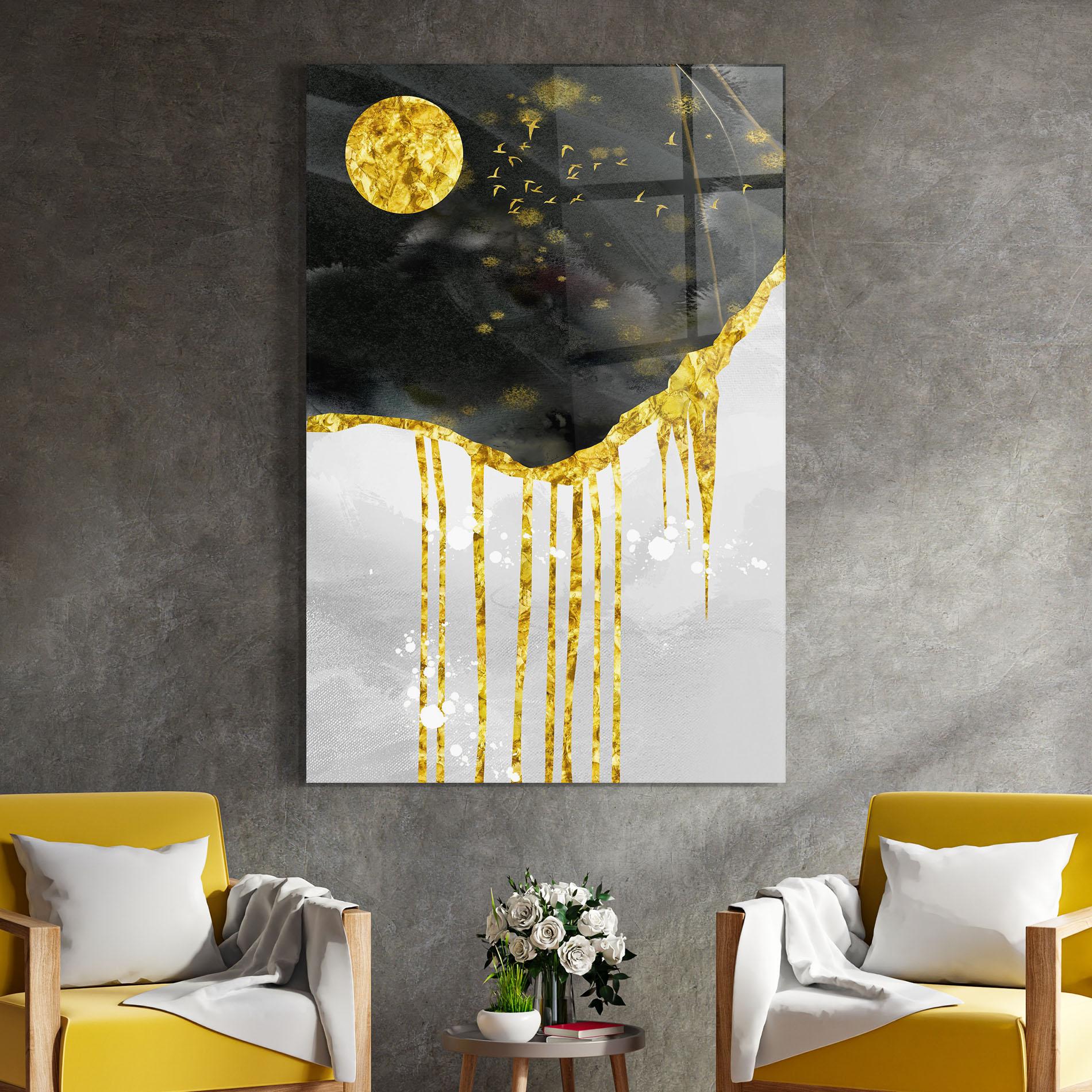 Стъклена картина Gold Moon And Birds mockup 4