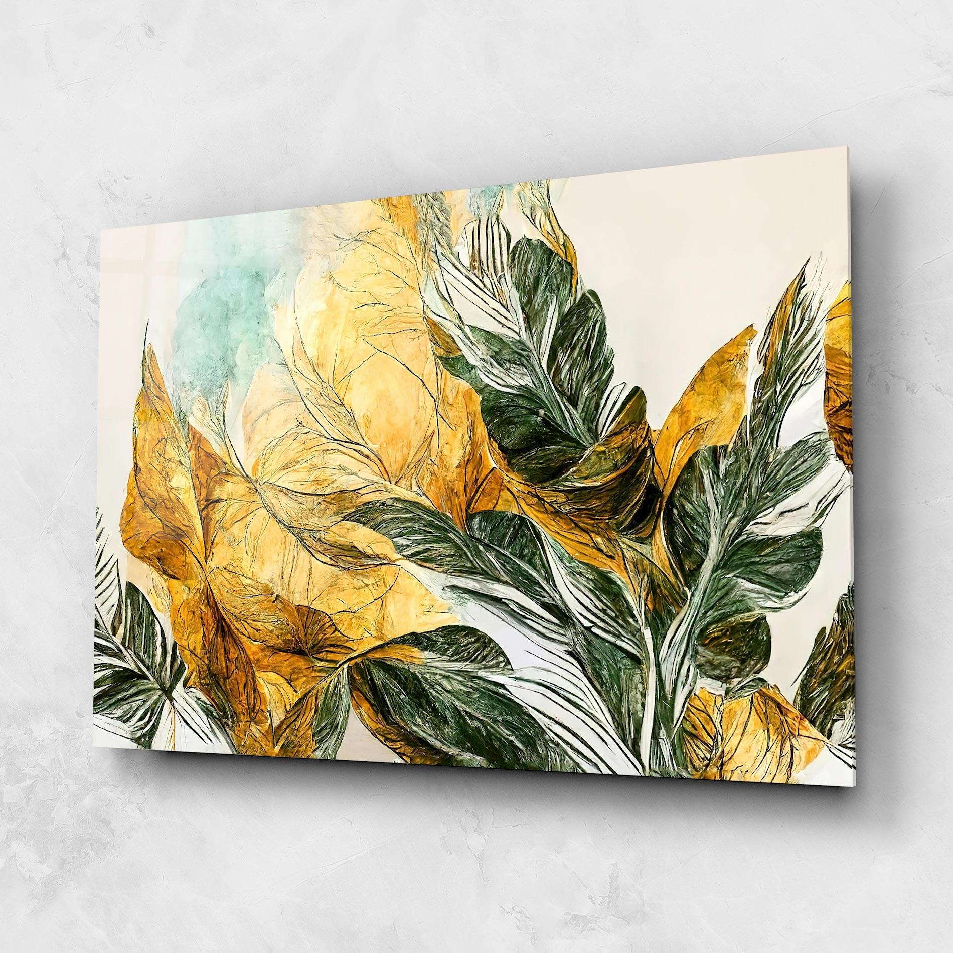 Стъклена картина Gold And Green Leafes mockup 1