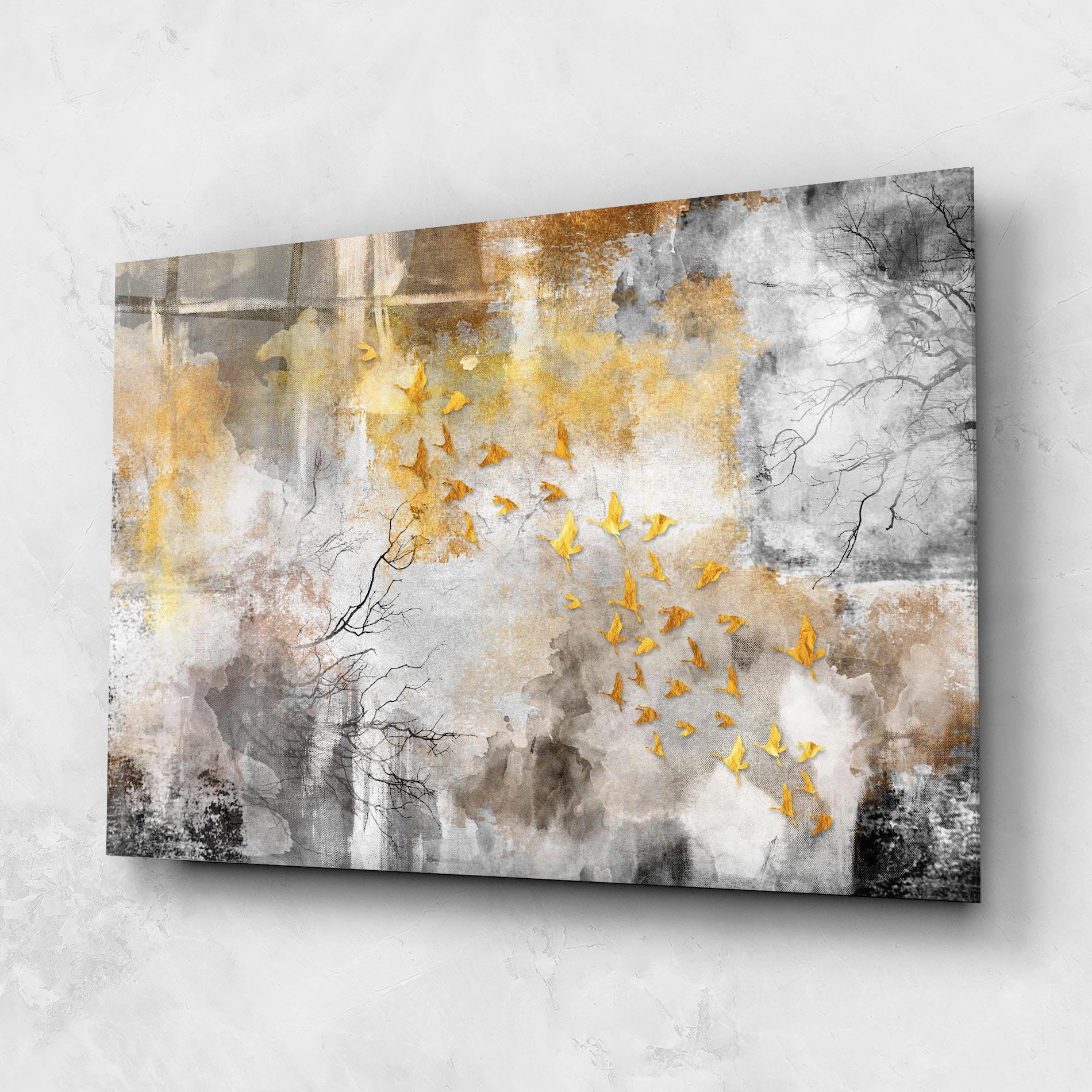 Стъклена картина Gold Birds Flying mockup 1