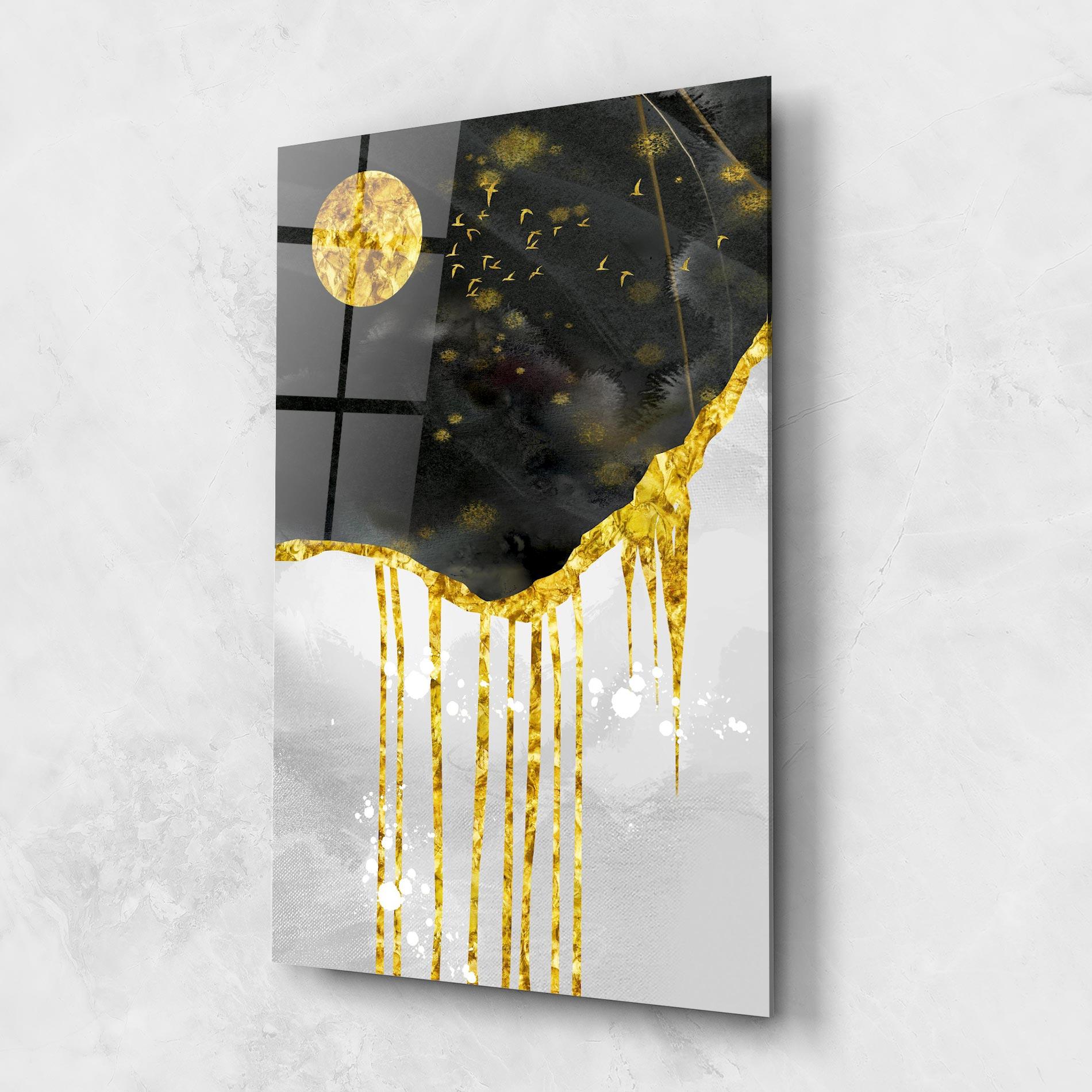Стъклена картина Gold Moon And Birds mockup 1