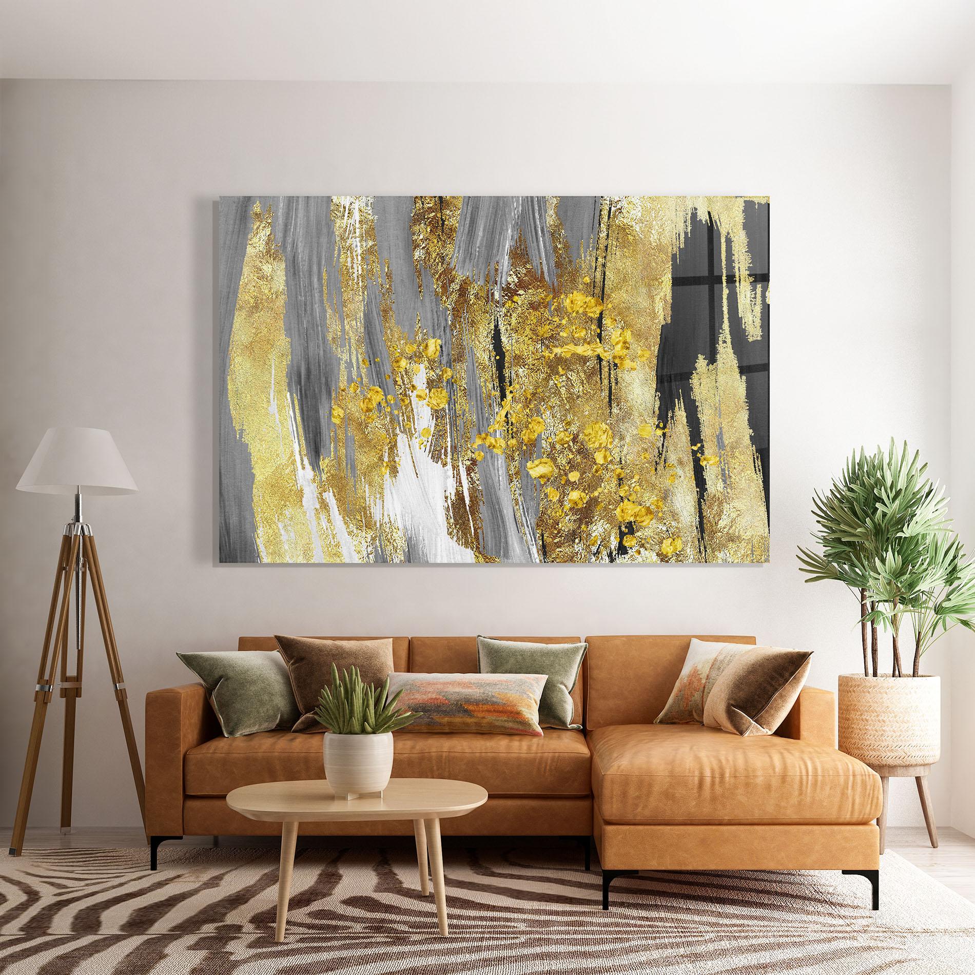 Стъклена картина Golden Grfey Lines mockup 7