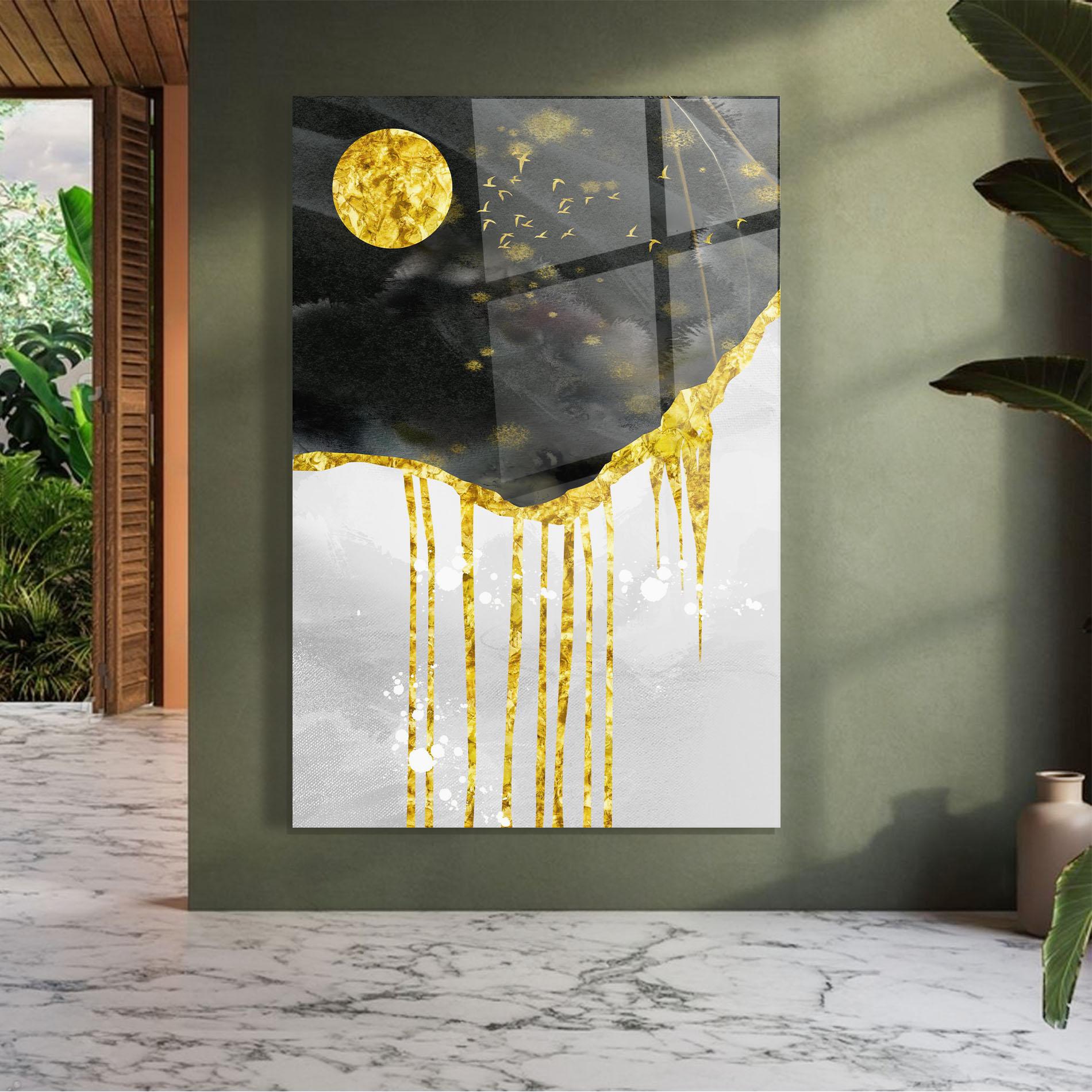 Стъклена картина Gold Moon And Birds mockup 7