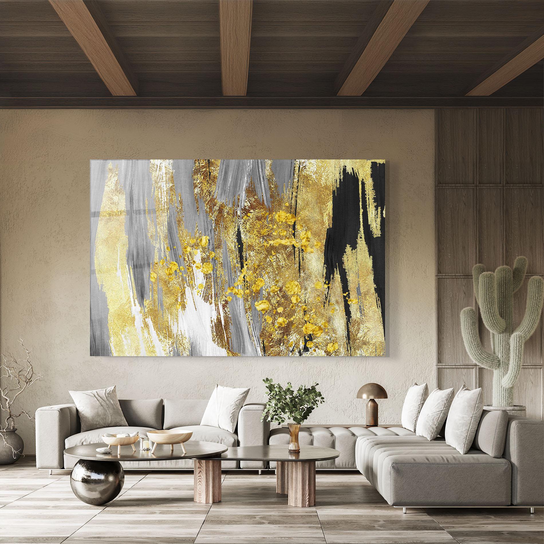 Стъклена картина Golden Grfey Lines mockup 8