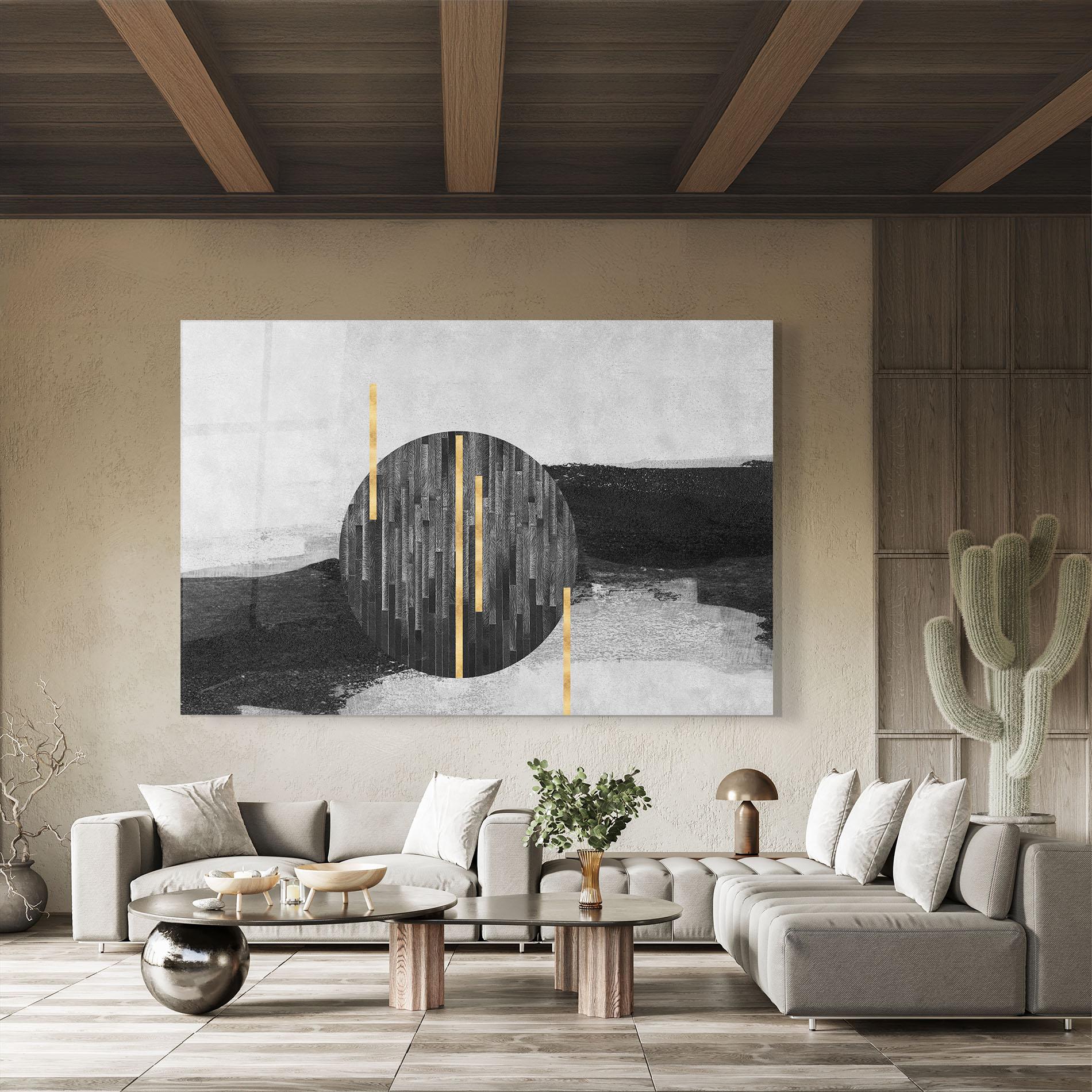 Стъклена картина Modern Circle With Gold mockup 8