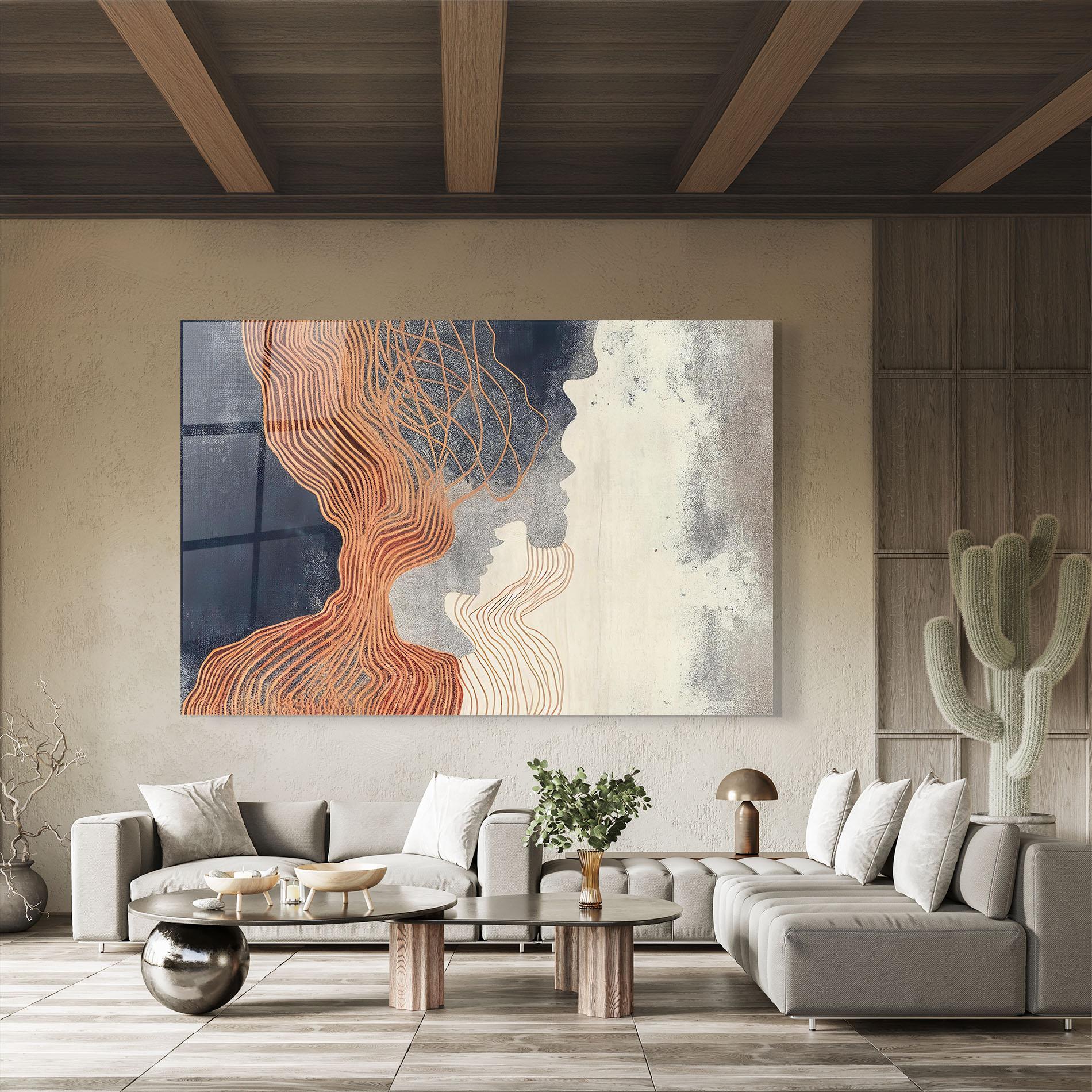 Стъклена картина Orange Lines On Blue mockup 8