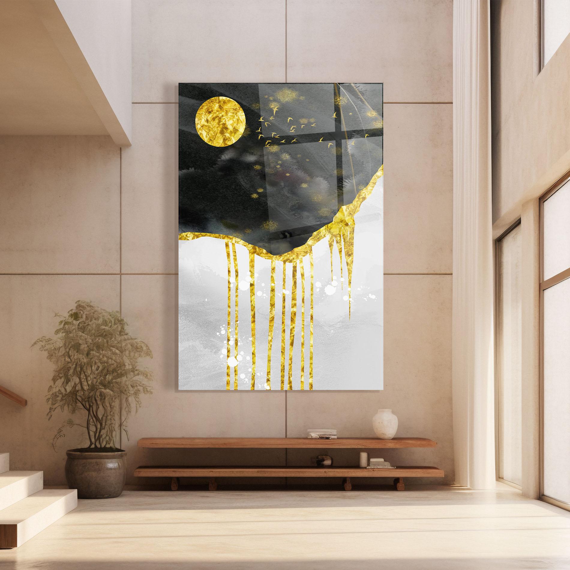 Стъклена картина Gold Moon And Birds mockup 8
