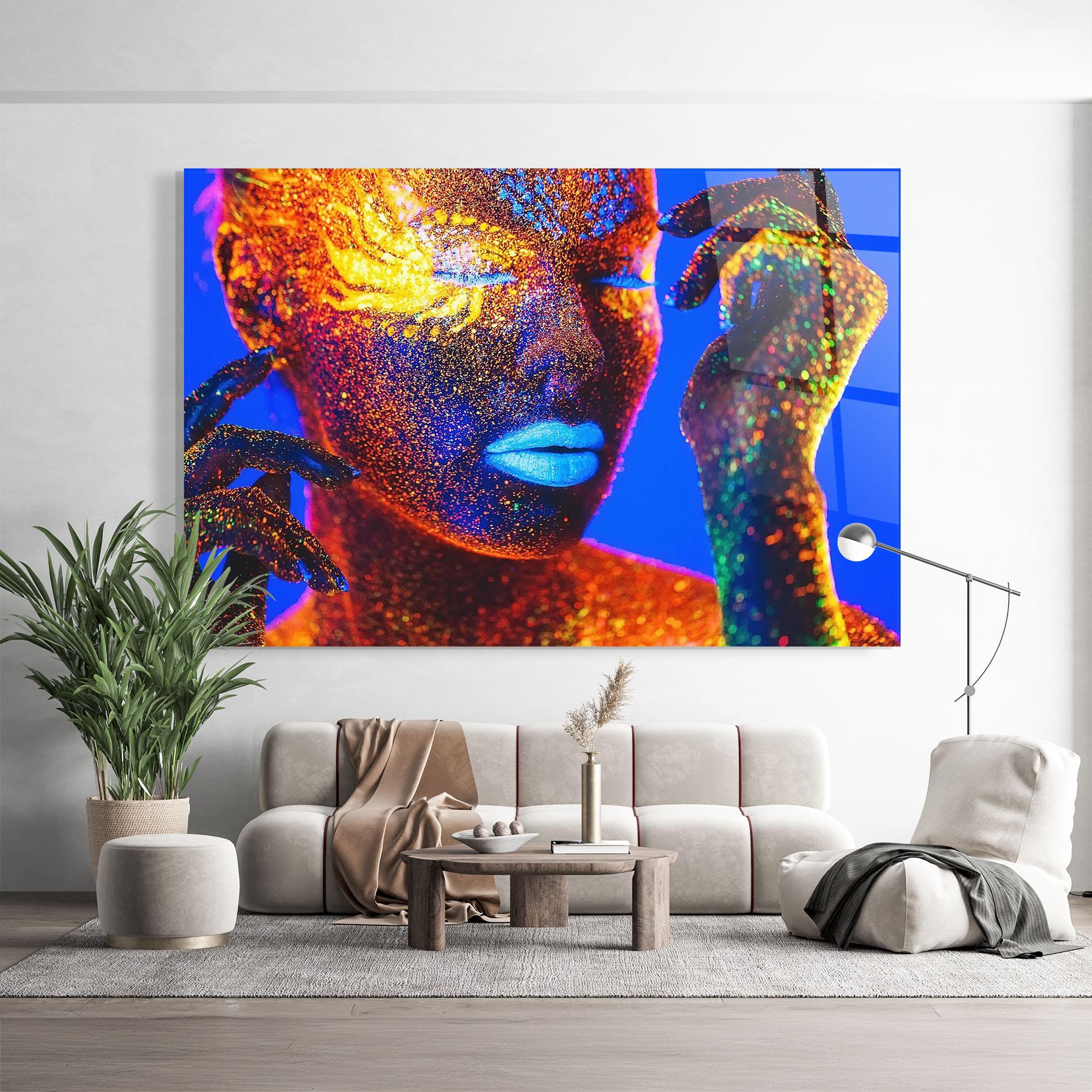 Стъклена картина Fluorescent Blue Lips mockup 9