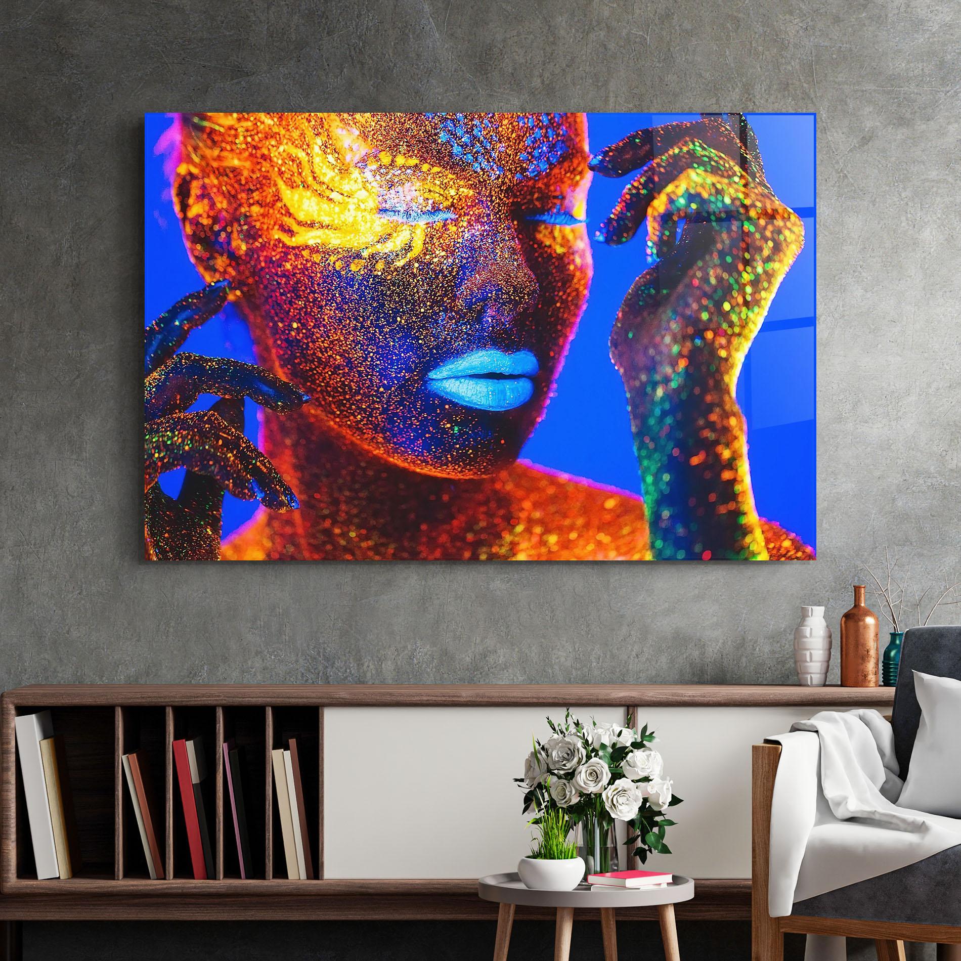 Стъклена картина Fluorescent Blue Lips mockup 2