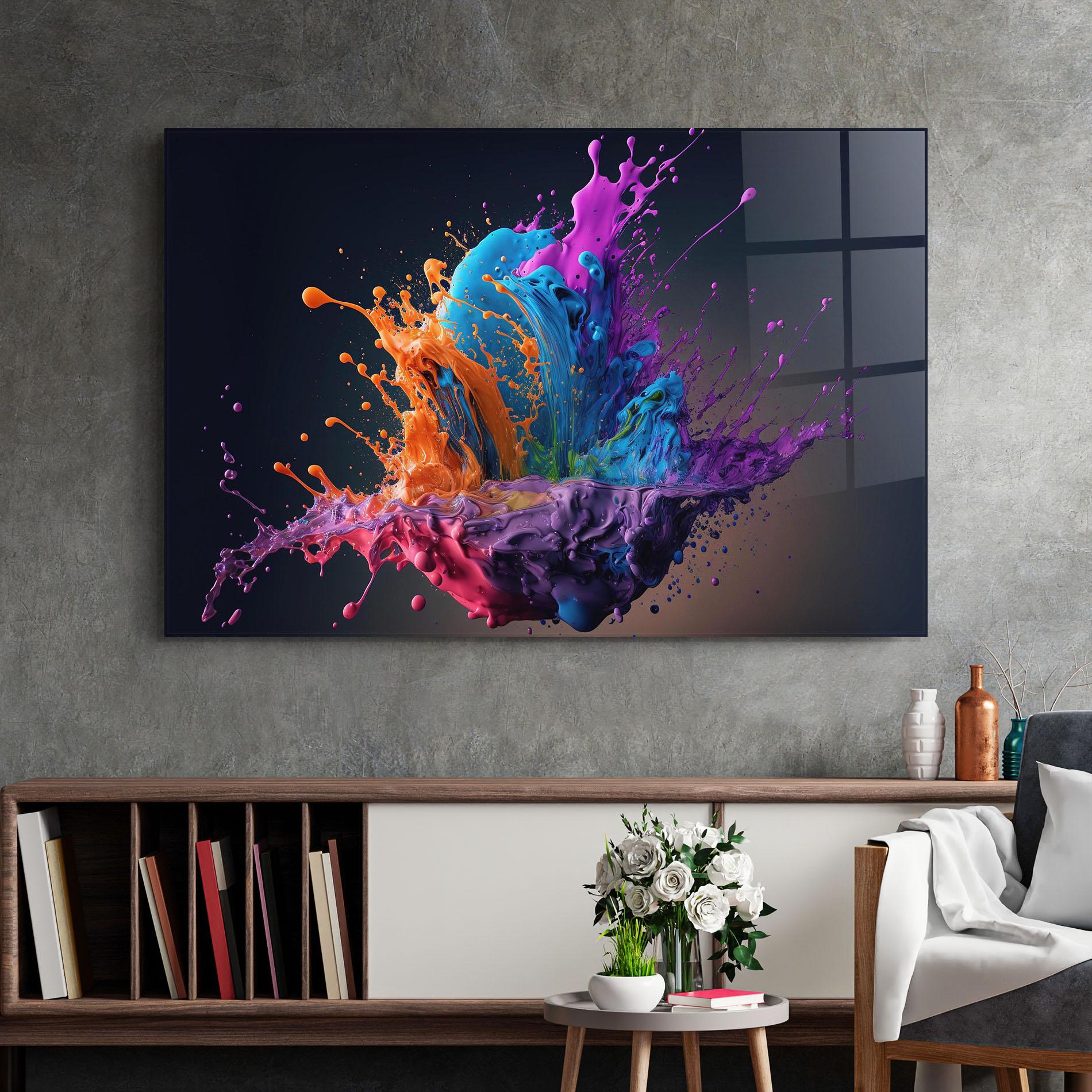 Стъклена картина Orange Paint Splash mockup 2