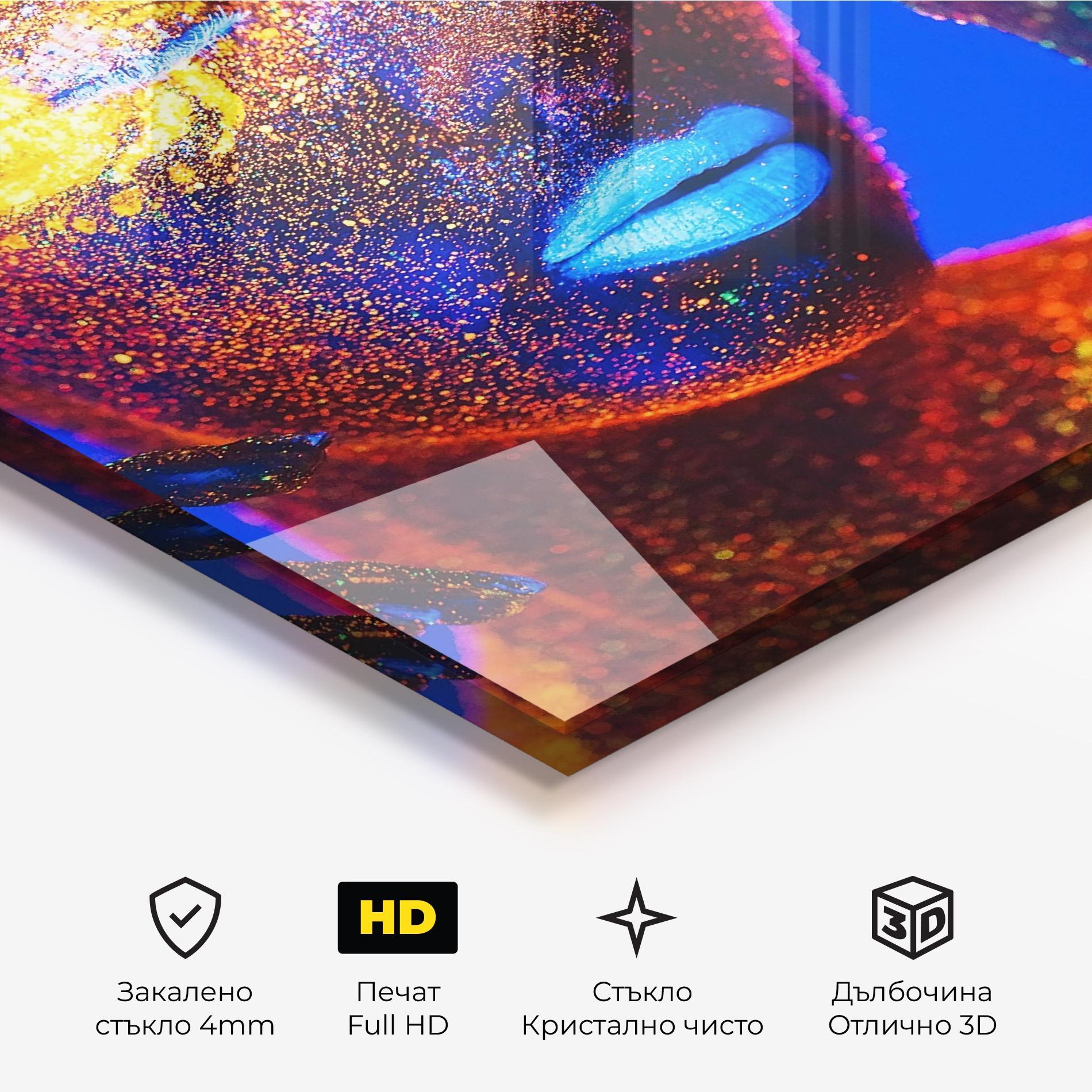 Стъклена картина Fluorescent Blue Lips mockup 3