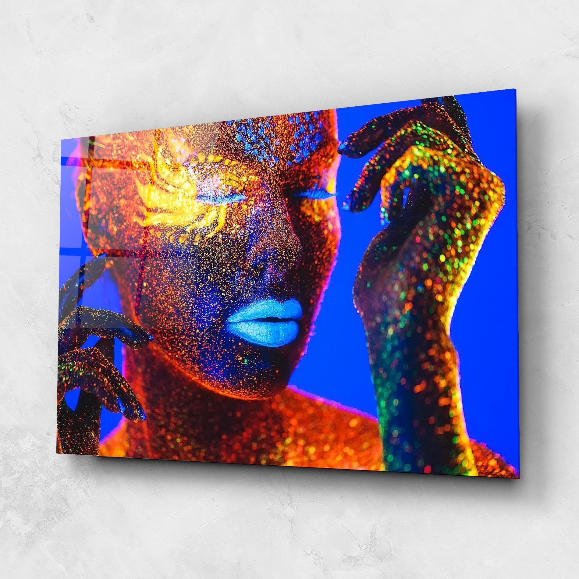 Стъклена картина Fluorescent Blue Lips mockup 1
