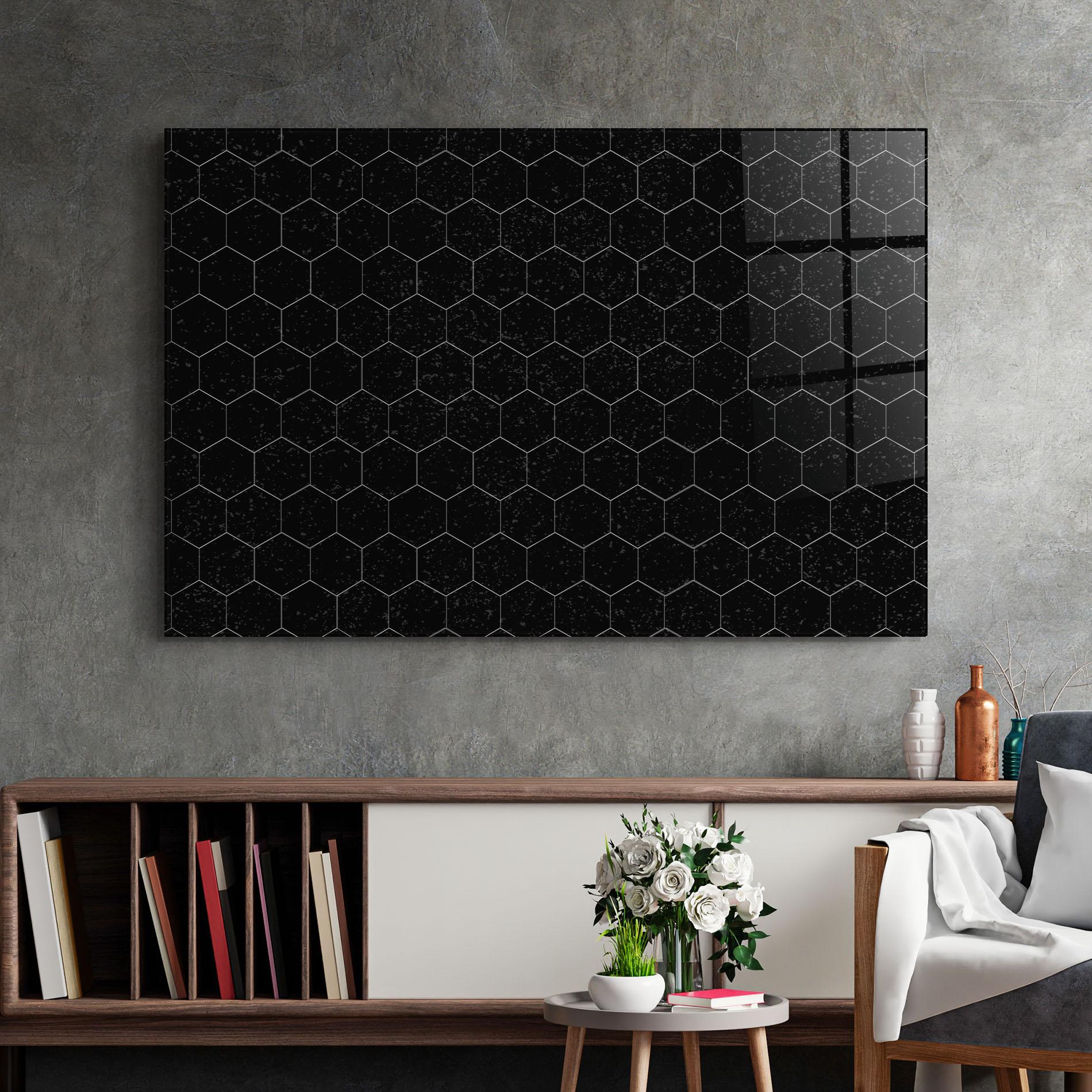 Стъклена картина Black Hexagon mockup 2