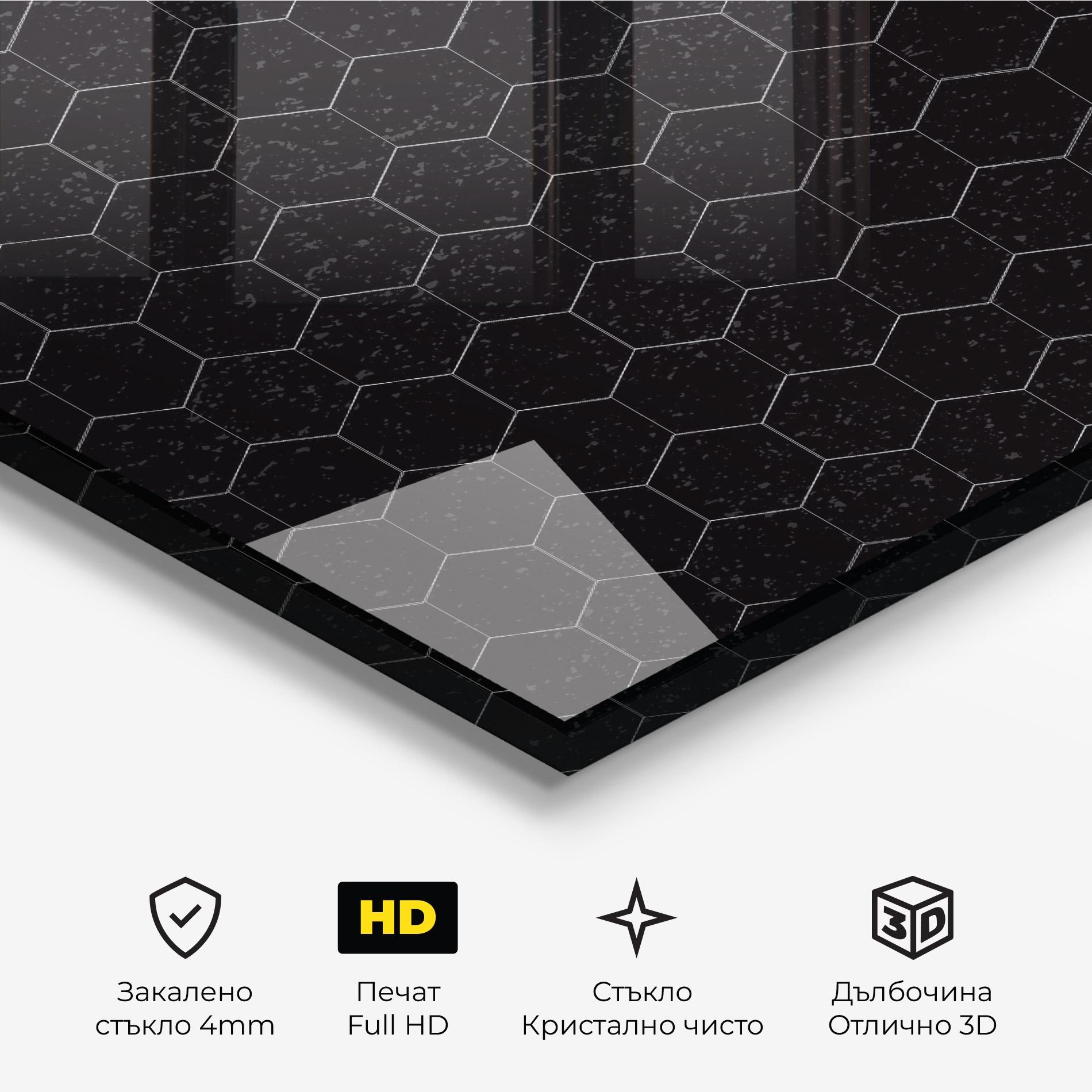 Стъклена картина Black Hexagon mockup 3