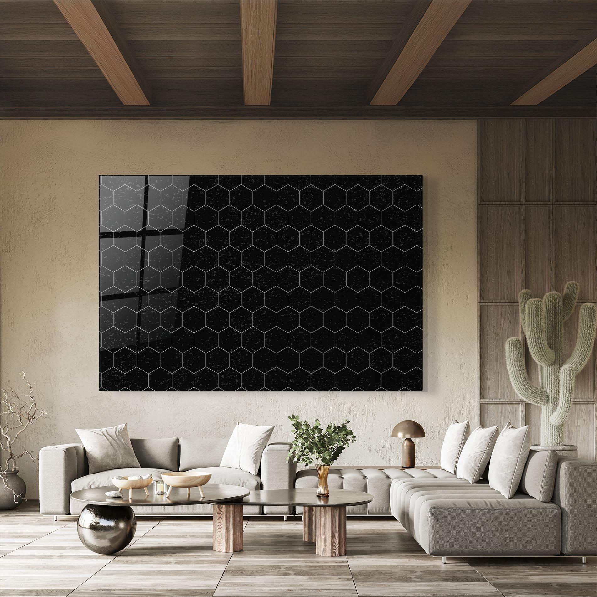 Стъклена картина Black Hexagon mockup 8