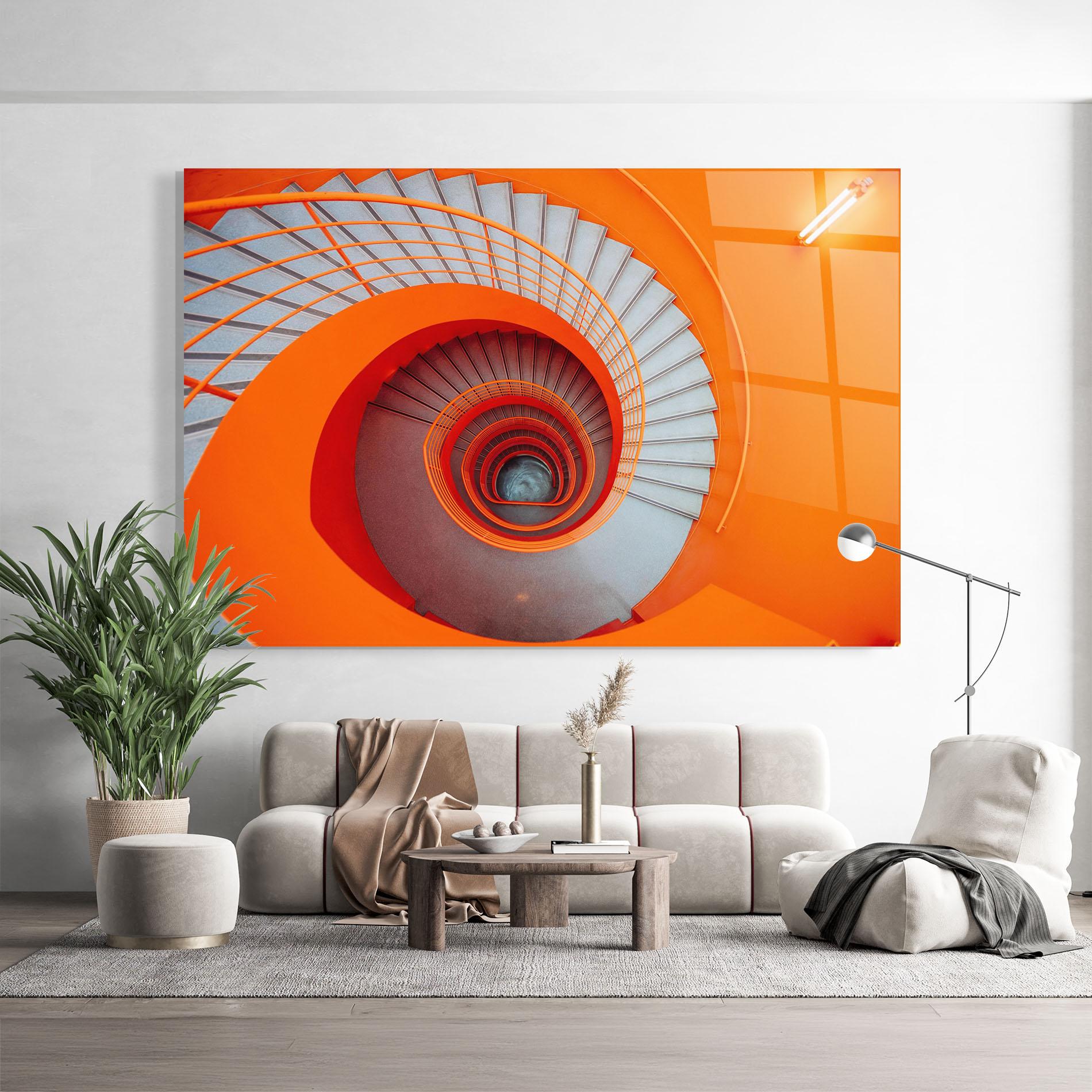 Стъклена картина Grey Orange Stairs mockup 9