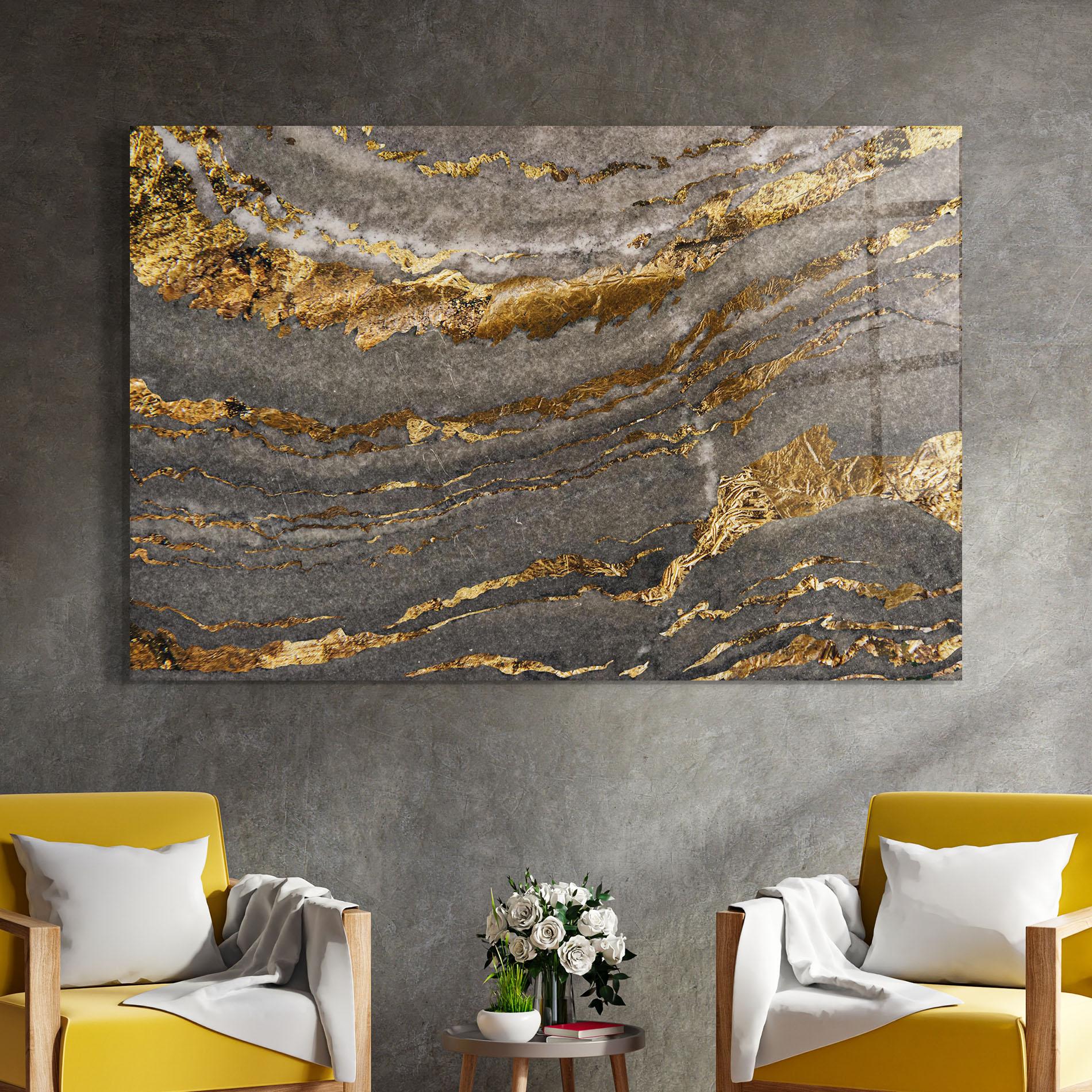 Стъклена картина Dark Colden Grey mockup 4