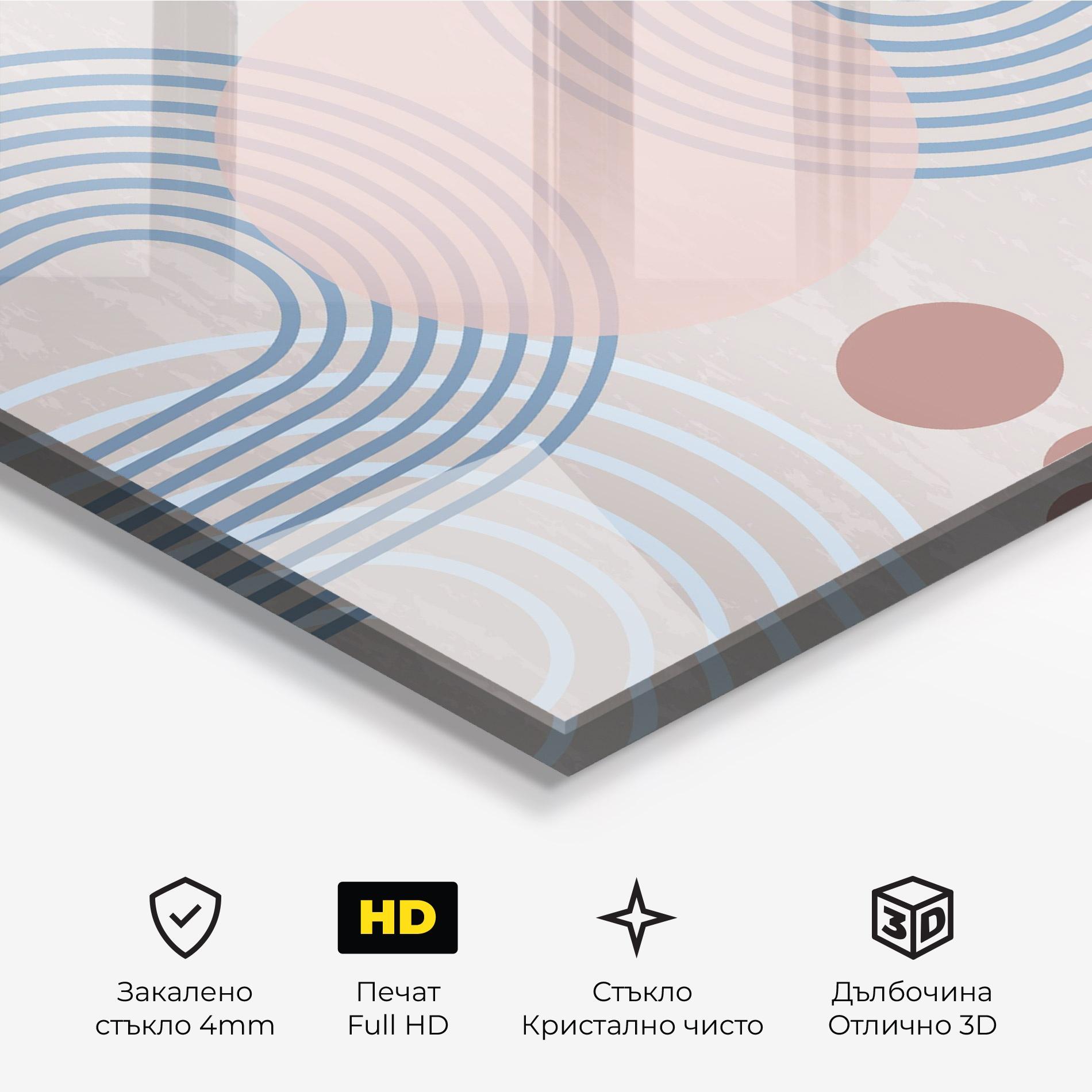 Стъклена картина Blue Lines On Pink mockup 3