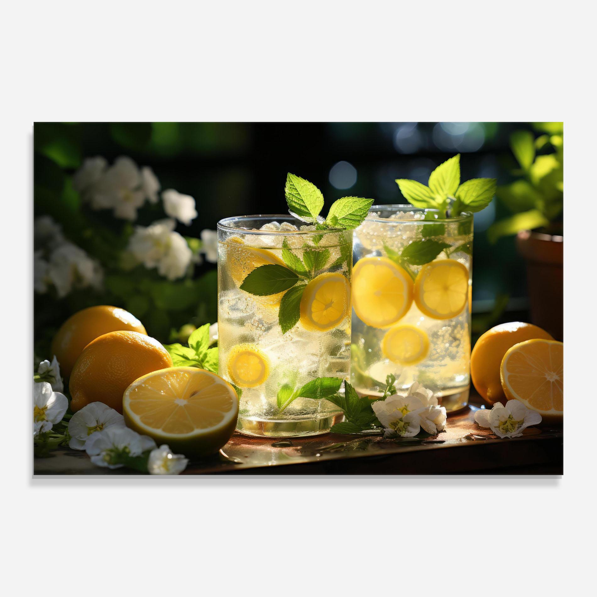 Стъклена картина White Flowers Lemonade mockup 0