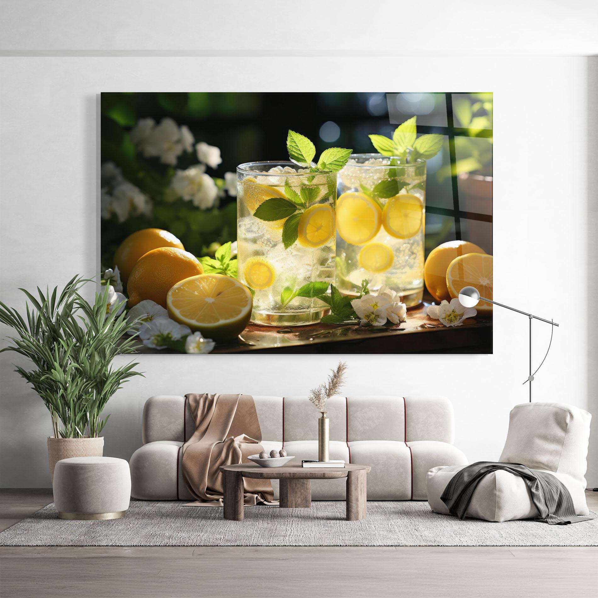Стъклена картина White Flowers Lemonade mockup 9