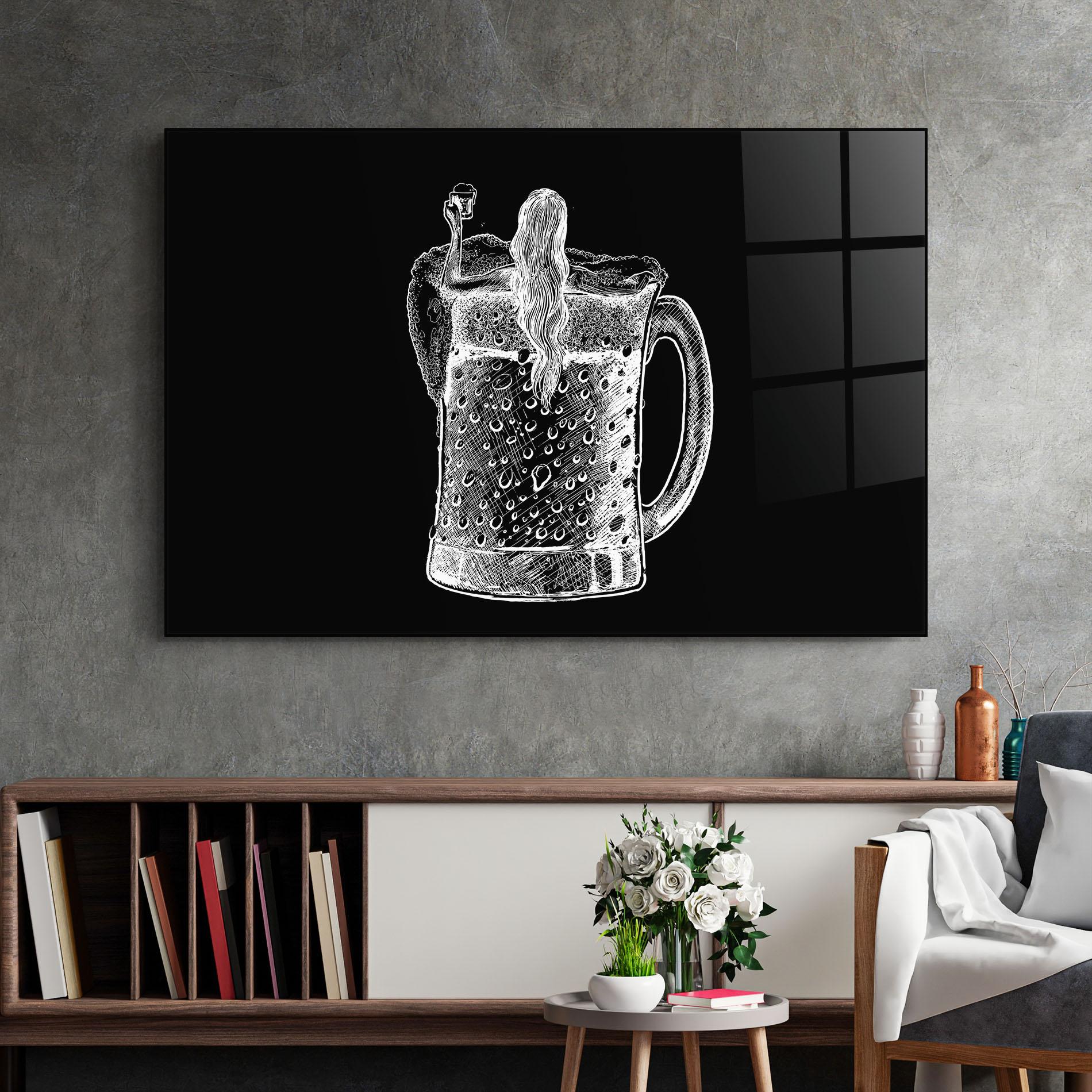 Стъклена картина Beer Woman mockup 2