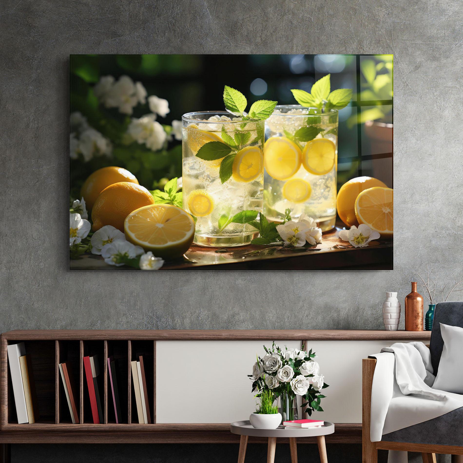 Стъклена картина White Flowers Lemonade mockup 2