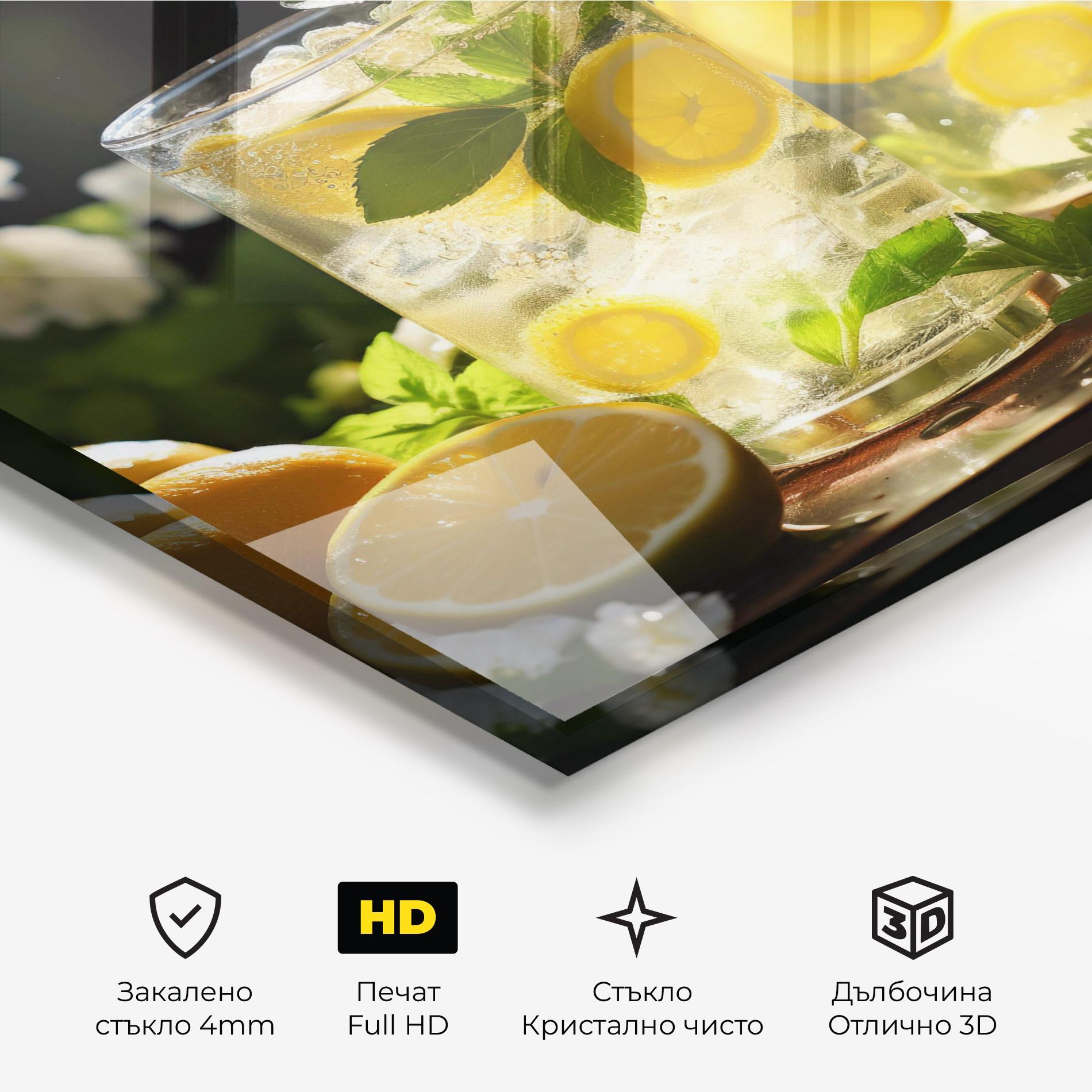 Стъклена картина White Flowers Lemonade mockup 3