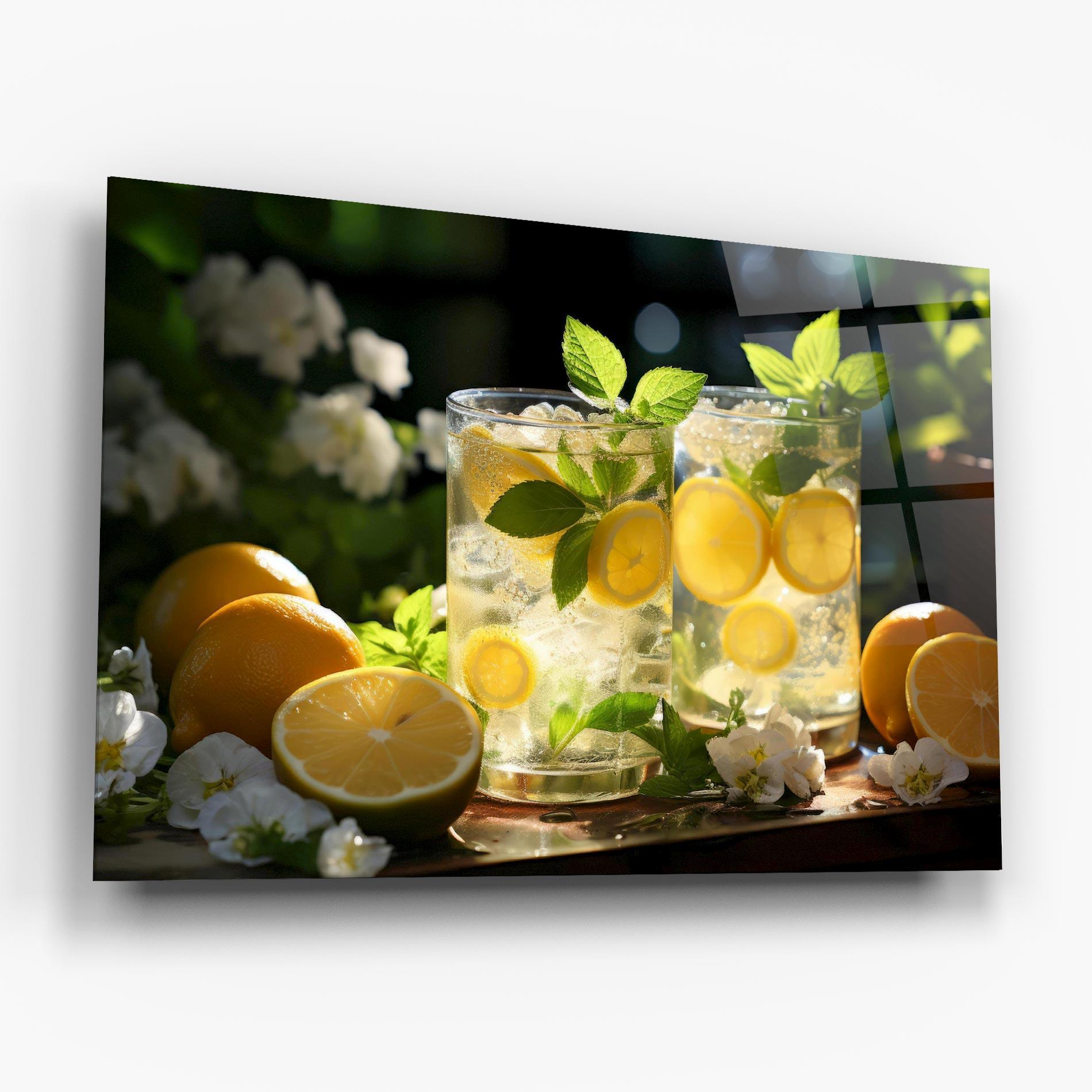 Стъклена картина White Flowers Lemonade mockup 6
