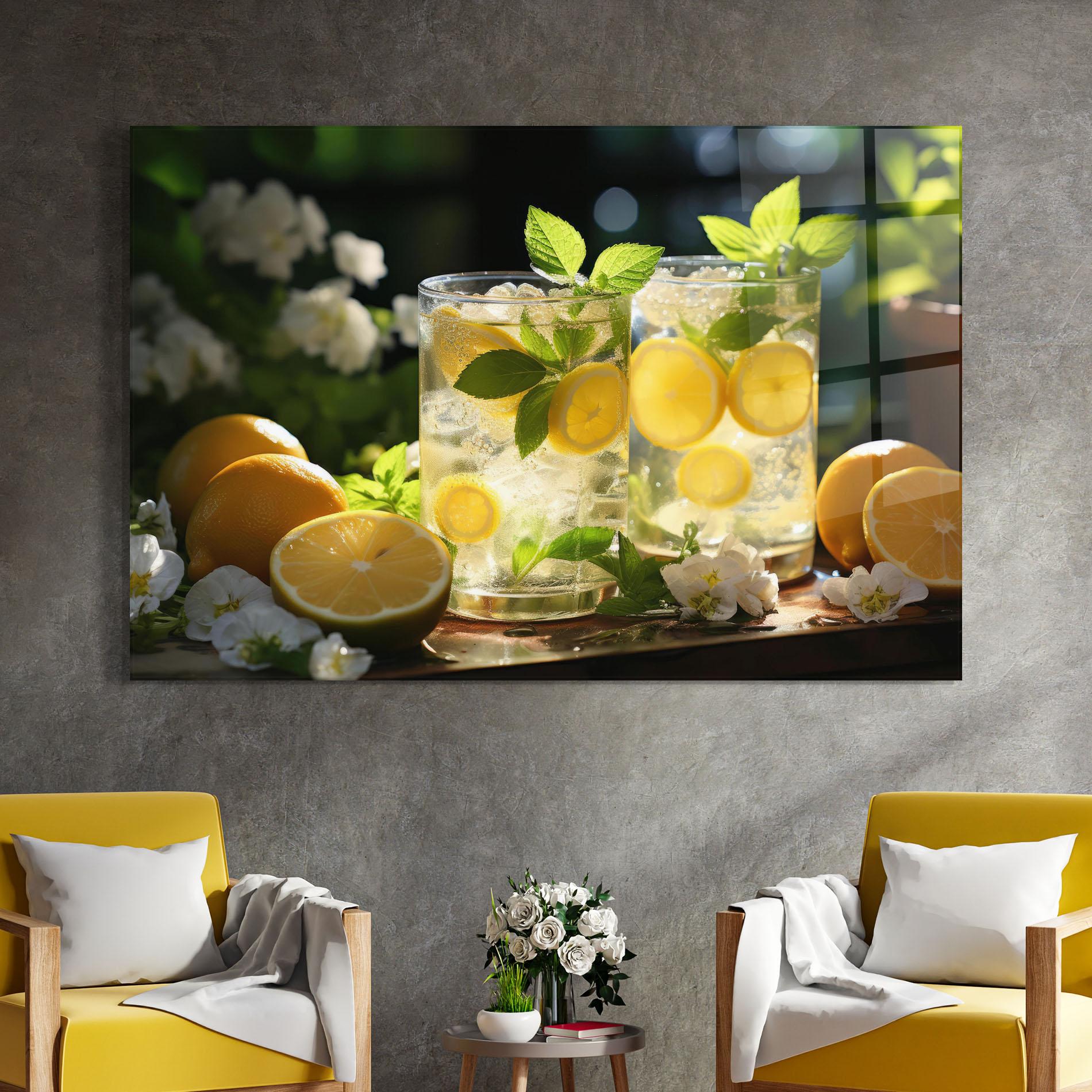 Стъклена картина White Flowers Lemonade mockup 4