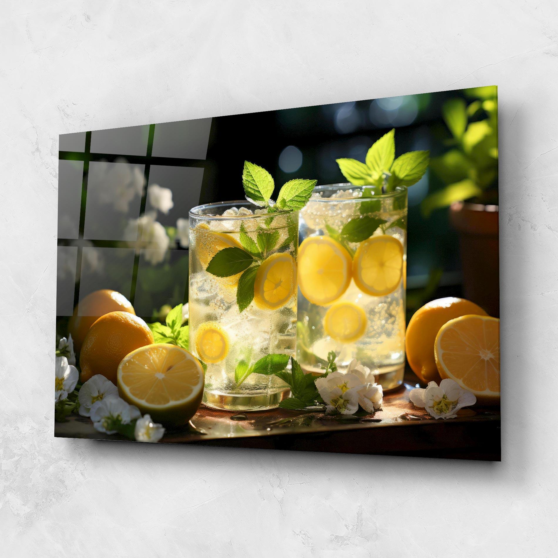 Стъклена картина White Flowers Lemonade mockup 1