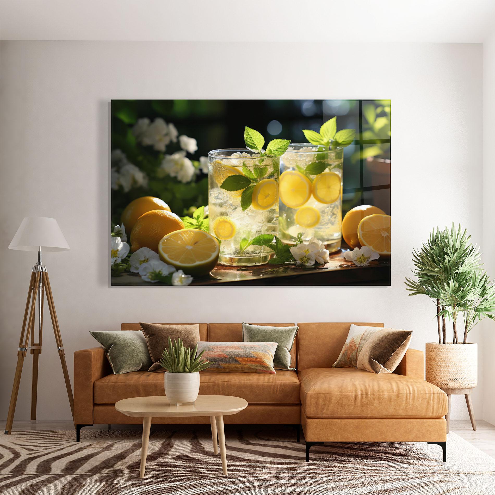 Стъклена картина White Flowers Lemonade mockup 7