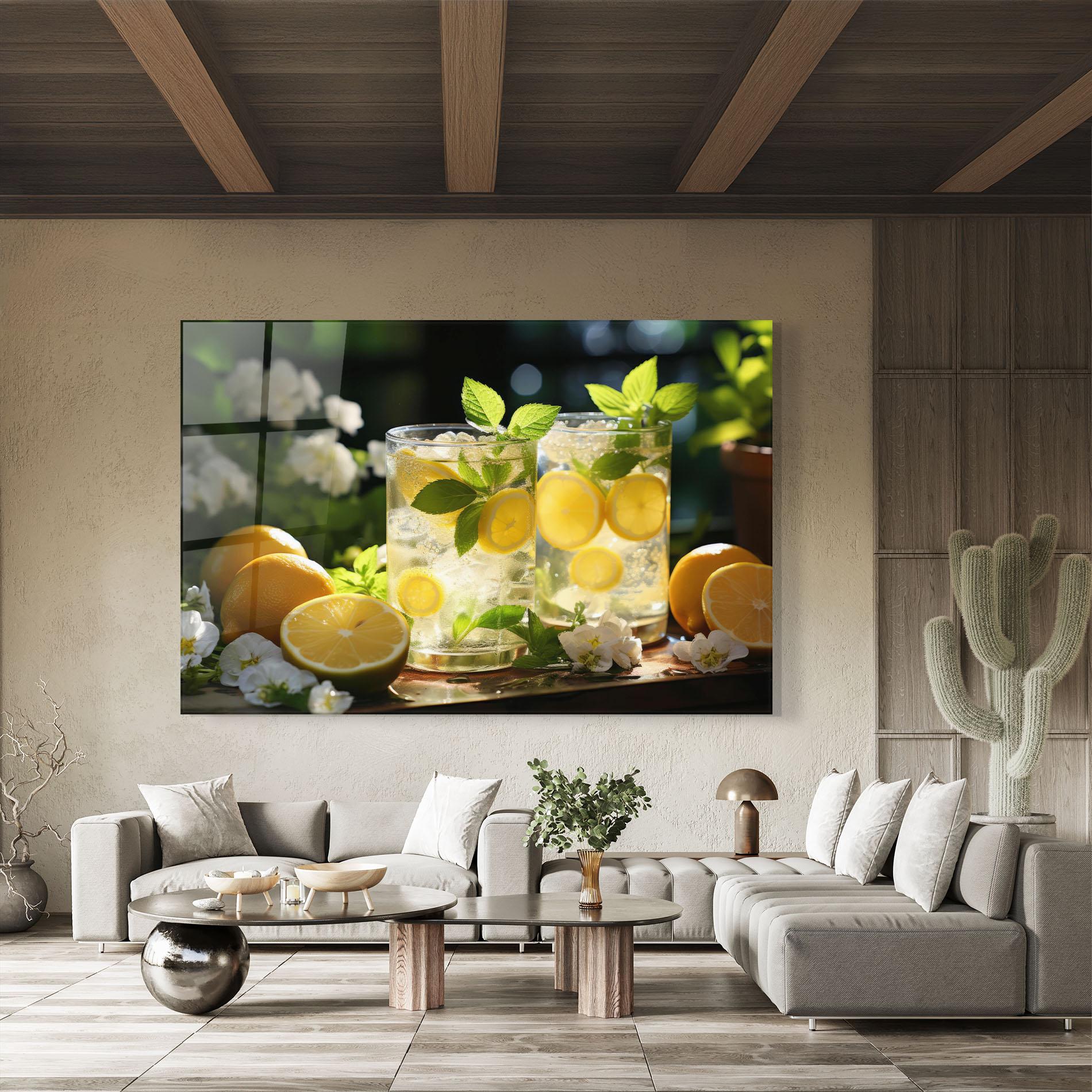 Стъклена картина White Flowers Lemonade mockup 8